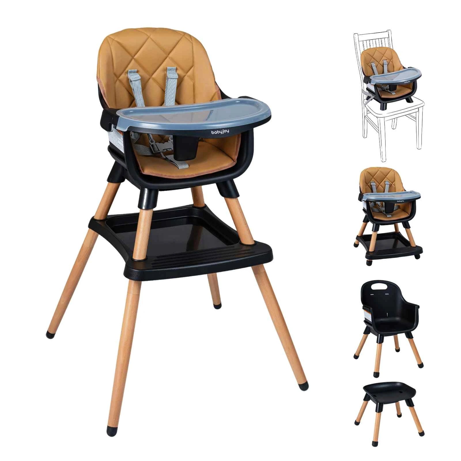 1 Costway 9-in-1 Convertible High Chair Booster Seat Beech Wood Legs - Black, 1 of 4