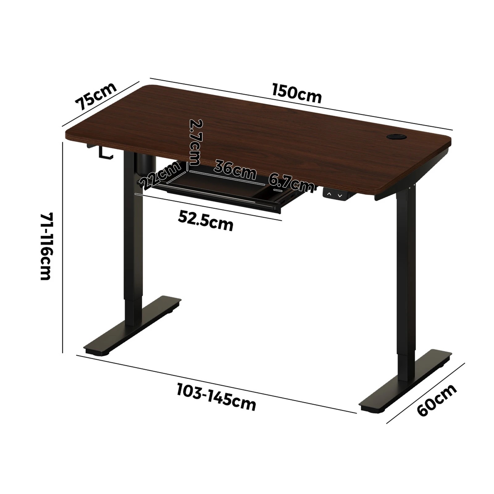 4 Oikiture 150cm Electric Standing Desk With Drawer Height Adjustable
 - Multi, 4 of 4