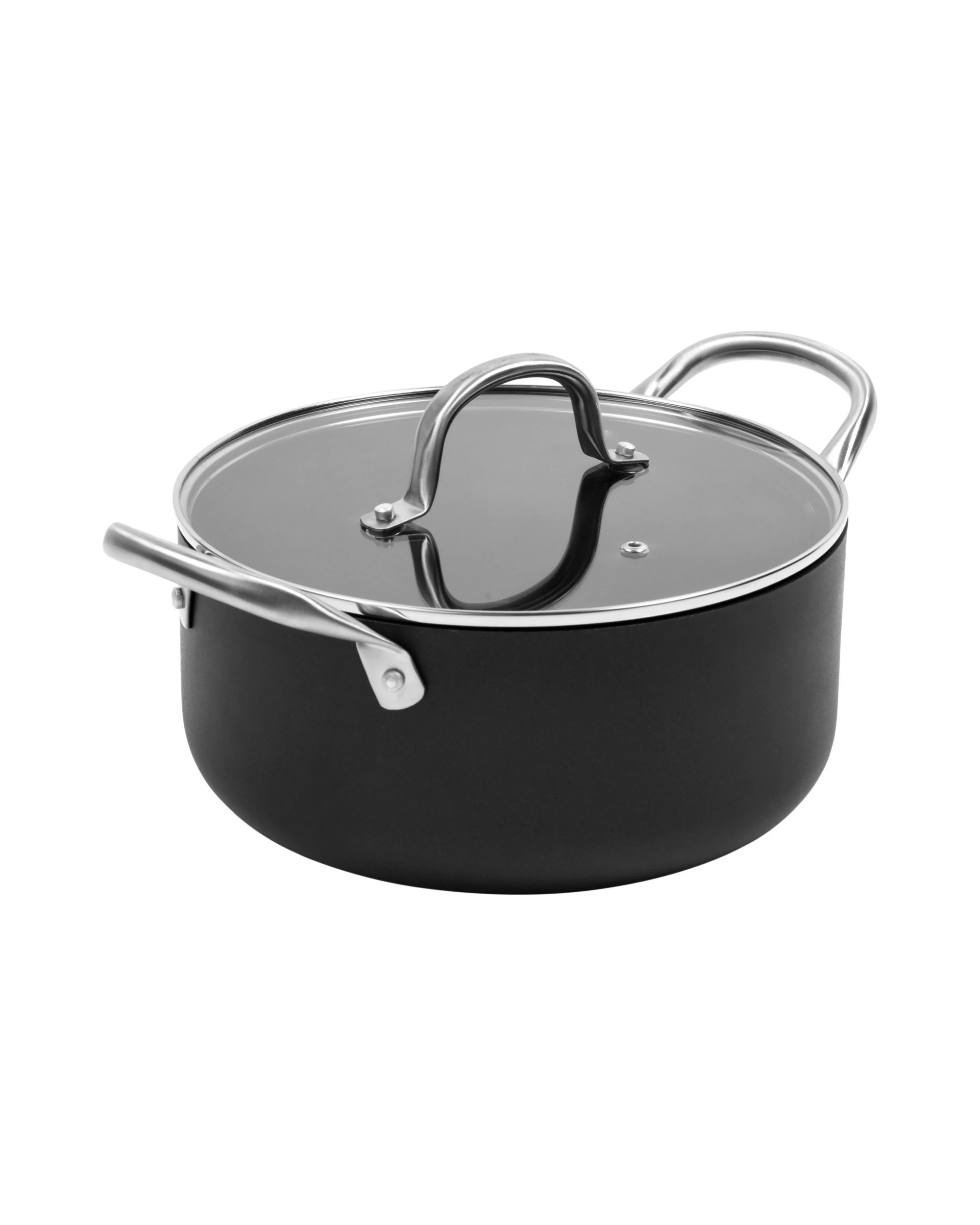 1 Gourmet Kitchen Meteore Non-Stick Casserole with Flat Lid 24cm - Black and Silver, 1 of 8