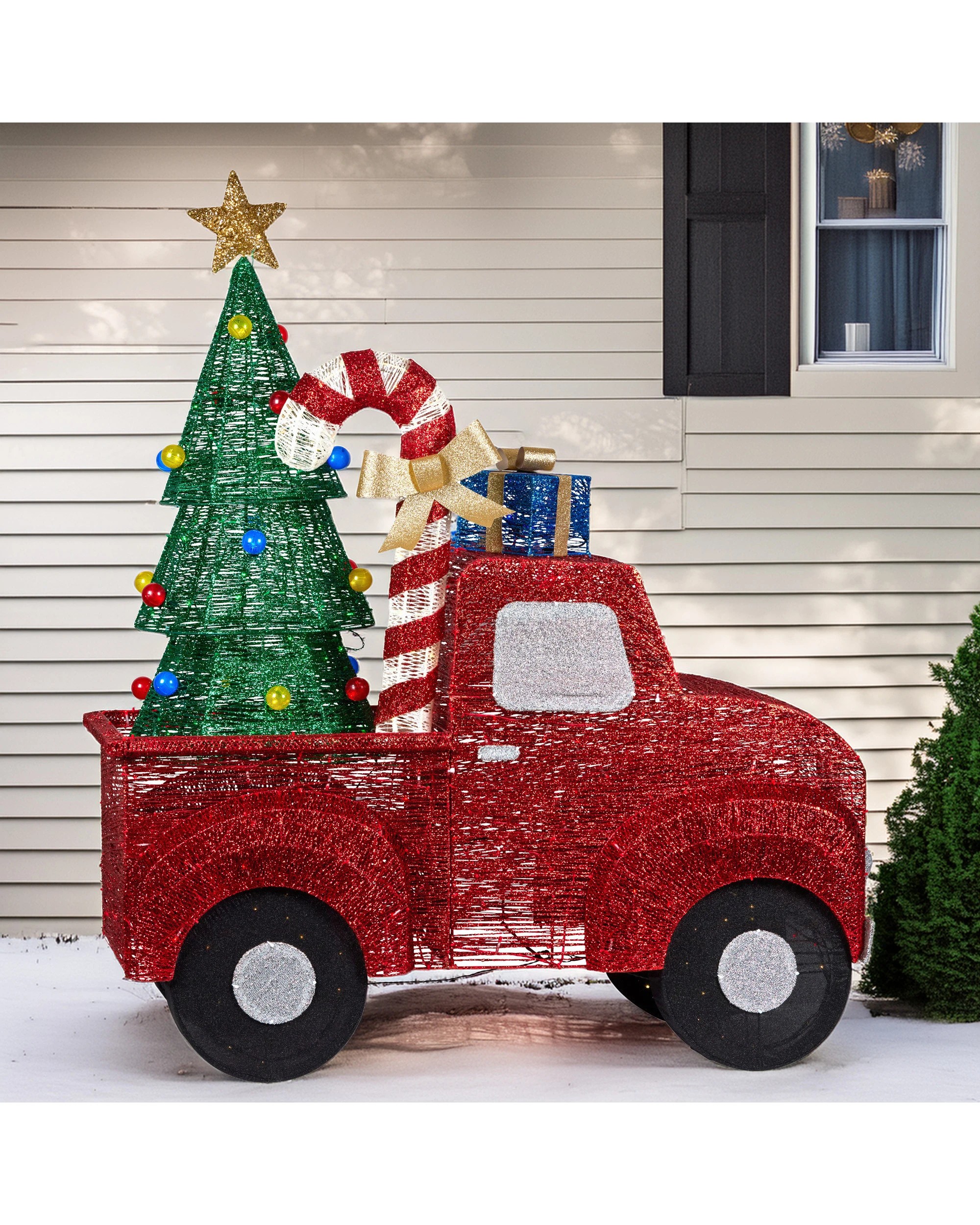 6 Christabelle 1.4m Christmas Tree Truck Indoor Outdoor Display Decoration Led Lights Front Yard Lawn Statue Ornament, 6 of 7