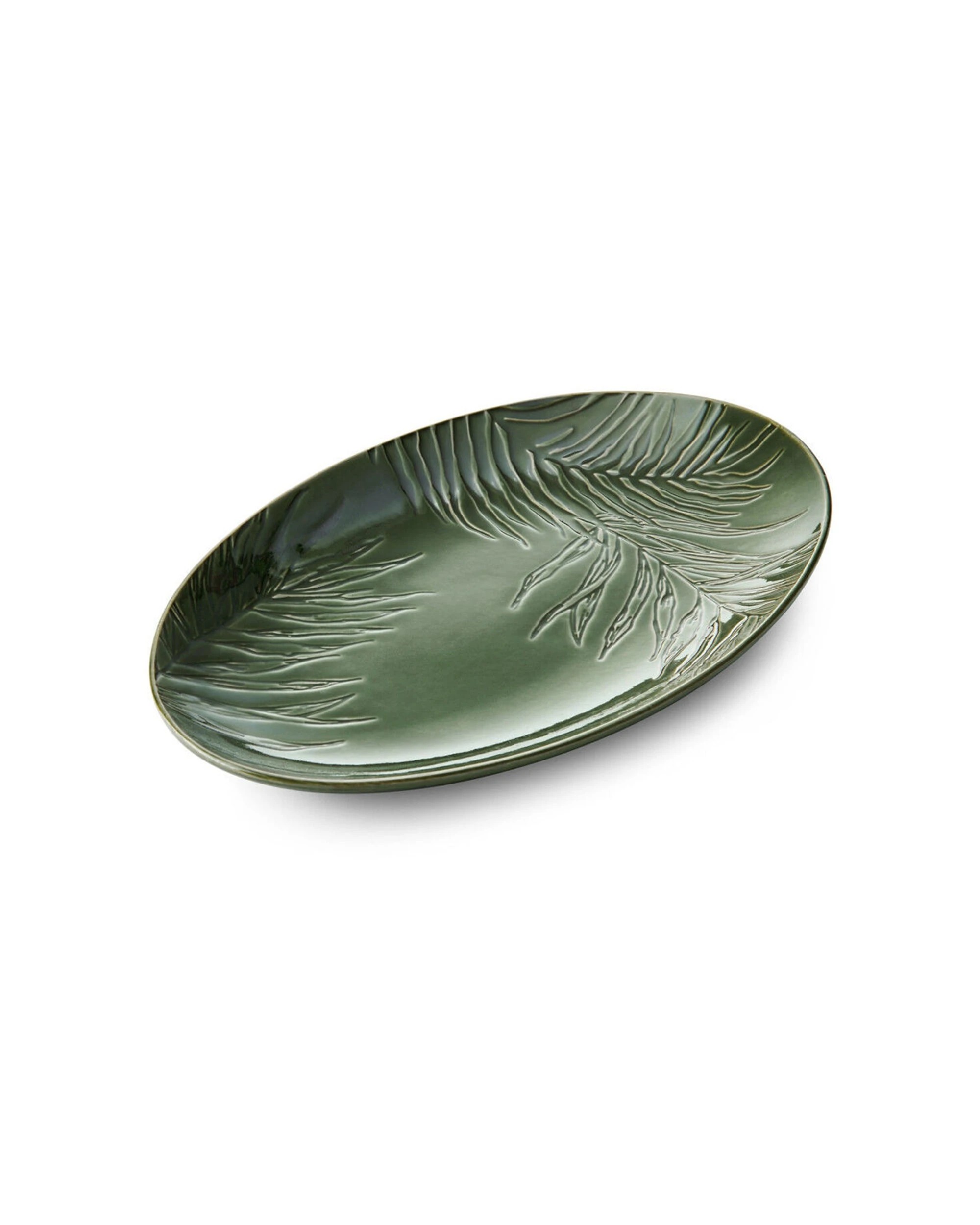 4 Mikasa Jardin Stoneware Oval Serving Platter 36cm Botanical Organic Details - Green, 4 of 6