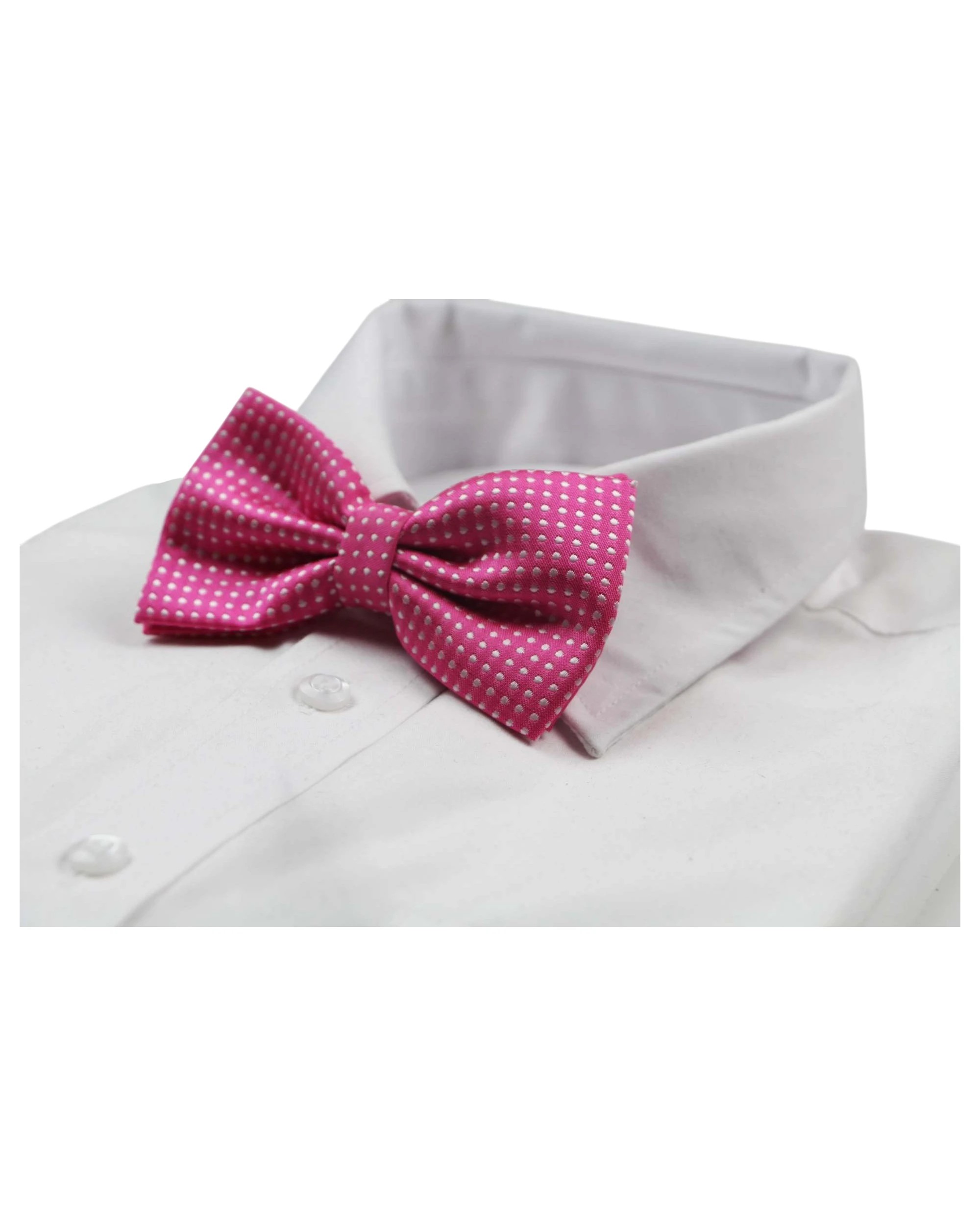 1 Zasel Mens Pink Plain Coloured Bow Tie With White Polka Dots, 1 of 3