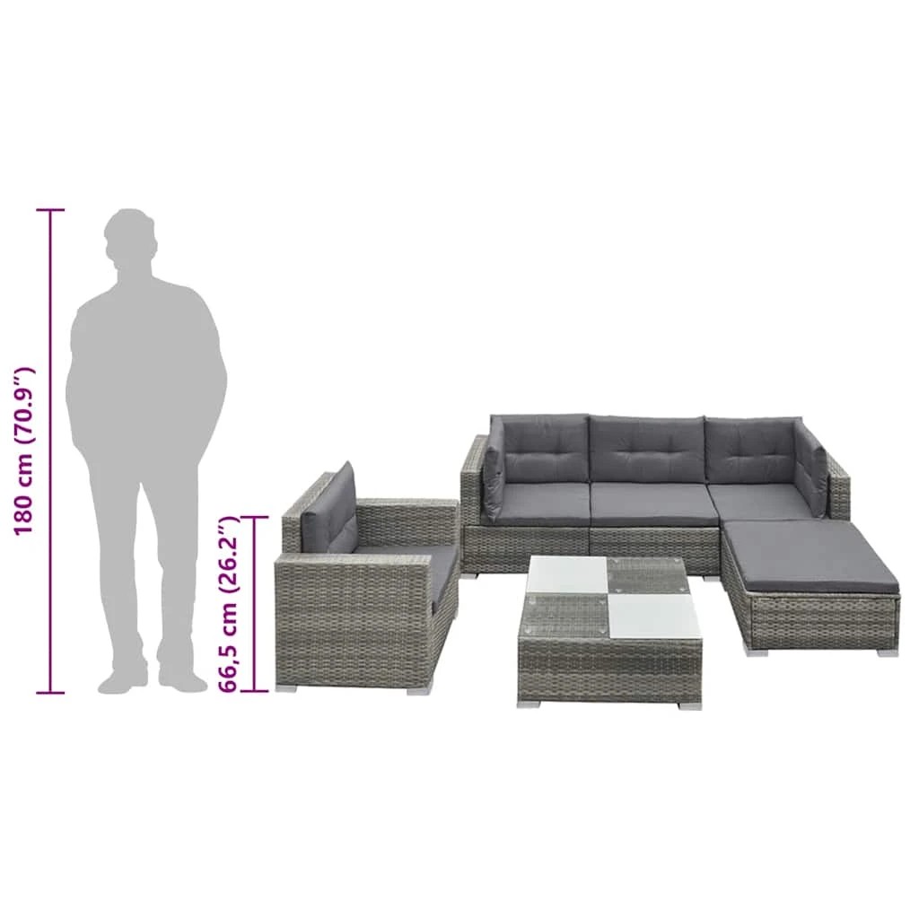 8 vidaXL 6 Piece Garden Lounge Set With Cushions Poly Rattan - Grey, 8 of 8