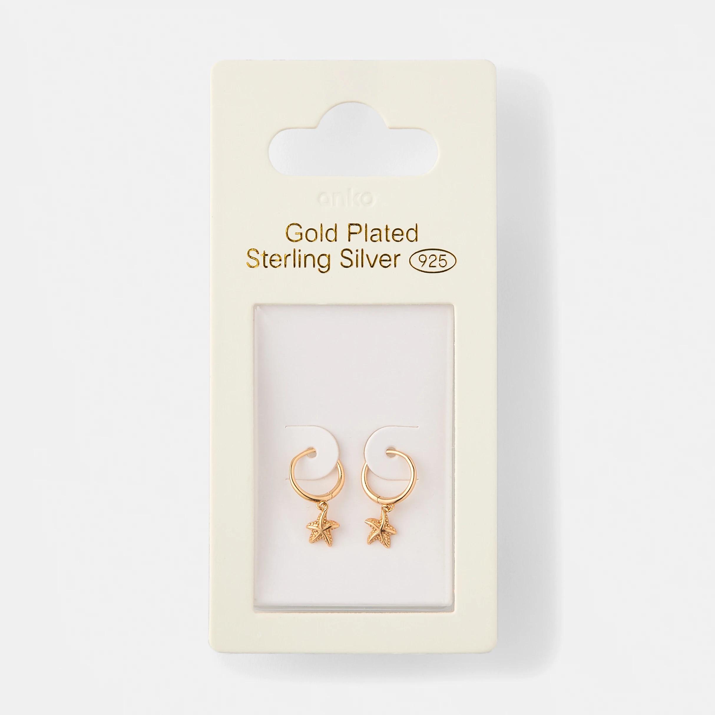 5 Gold Plated Sterling Silver 925 Starfish Huggie Earrings Gold, 5 of 5