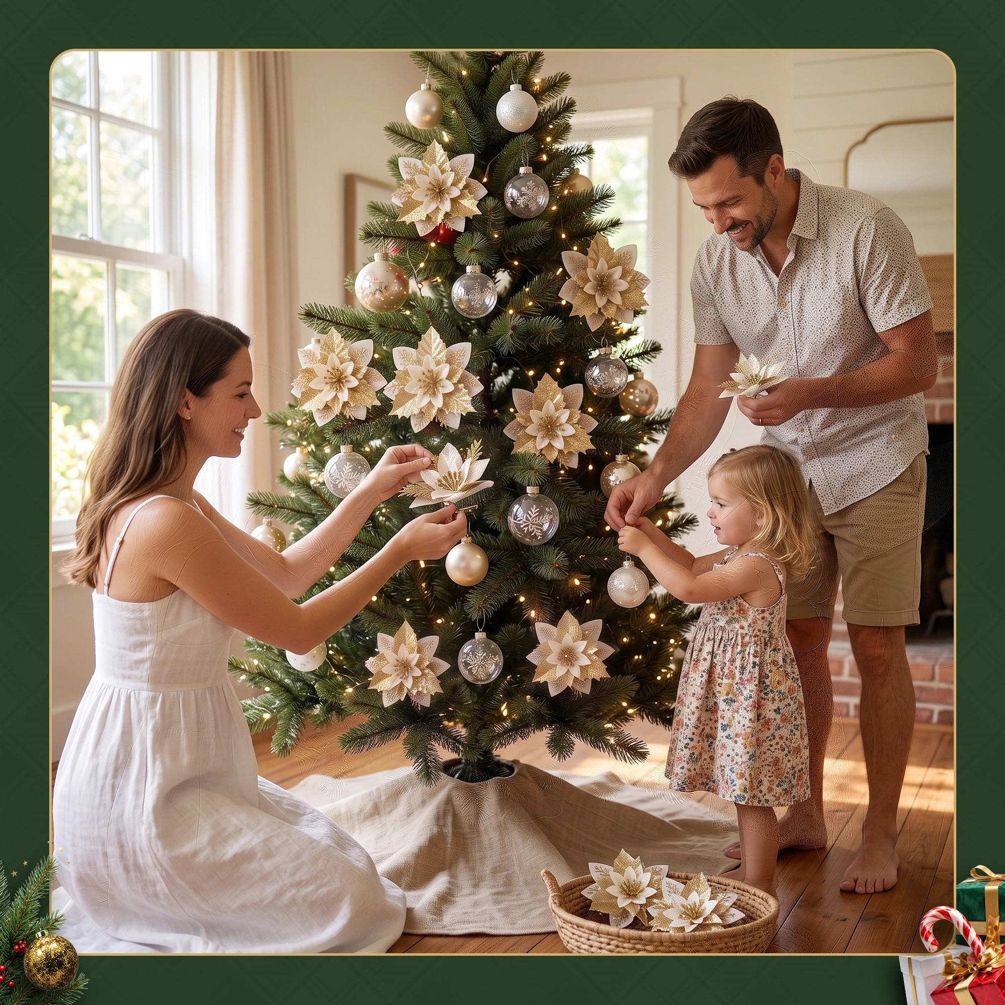 8 Jingle Jollys 10Pcs Christmas Tree Flower Set Xmas Garland Wreath Poinsettia Decorations - Gold, 8 of 9