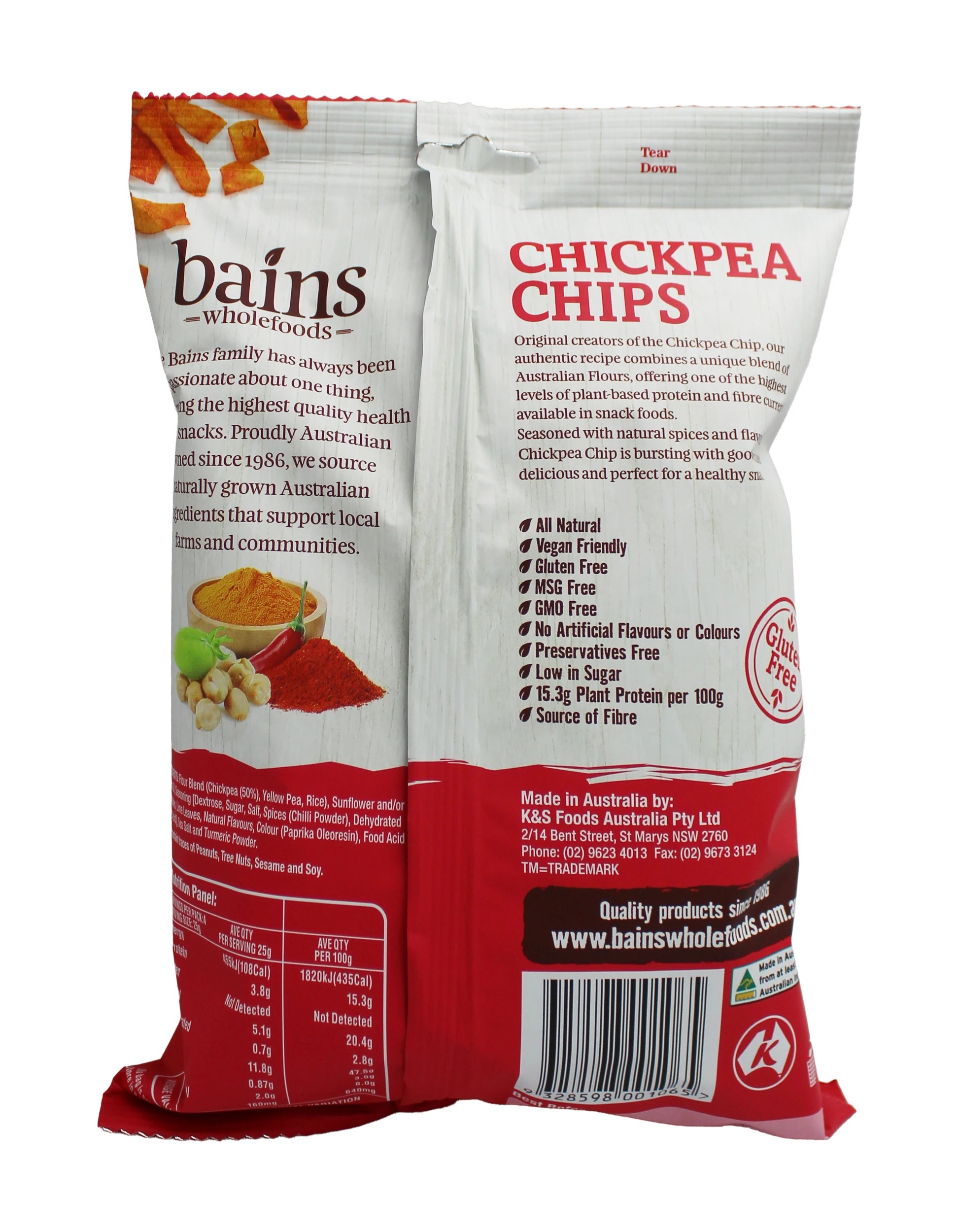 2 Bains Wholefoods Chickpea Chips Chilli & Lime 100g, 2 of 2