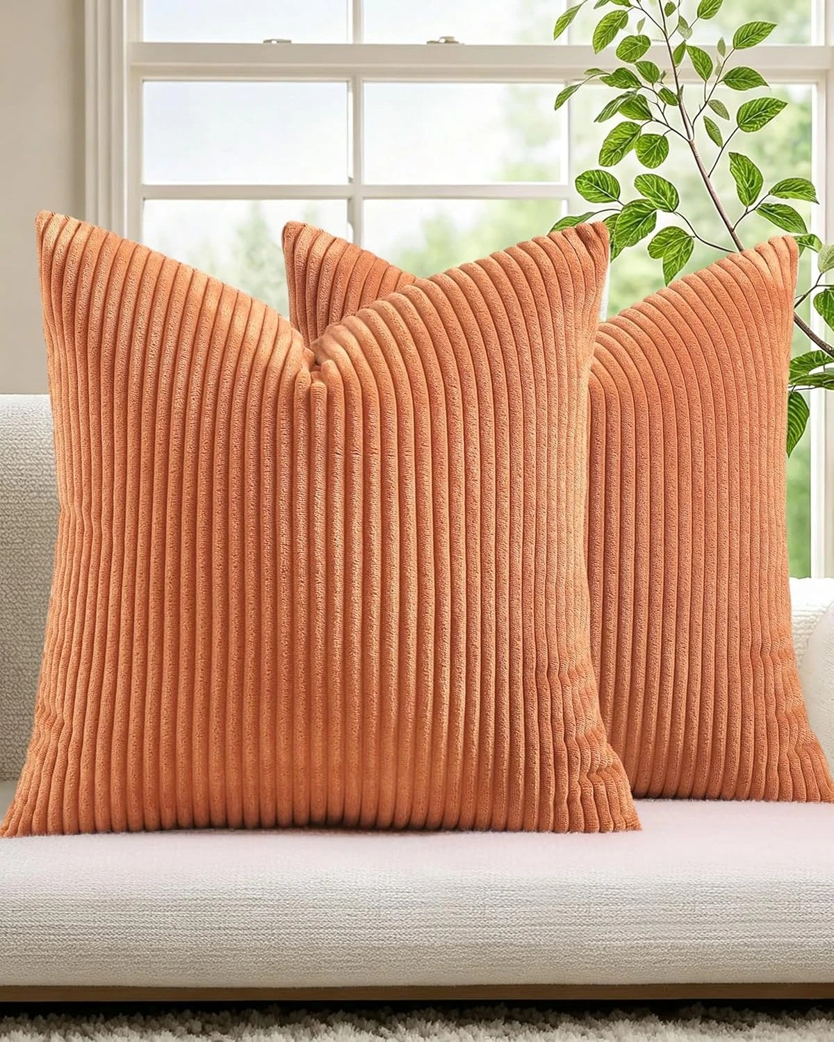 1 Gioia Casa 2-Pack Corduroy Velvet European Pillowcases 65x65cm - Terracotta, 1 of 2
