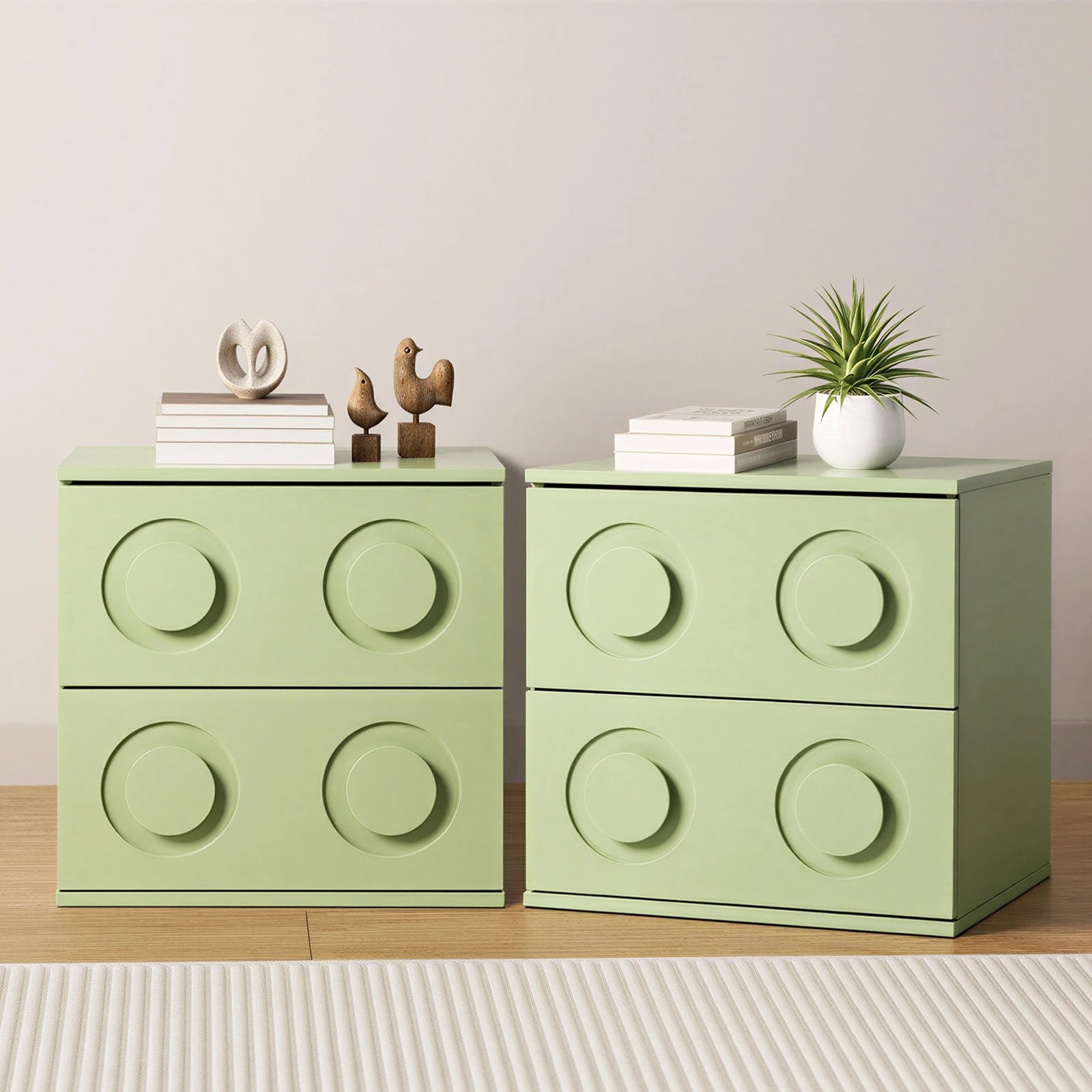 3 Oikiture 2x Bedside Table 2 Drawers Nightstand Side Storage Cabinet - Green, 3 of 9