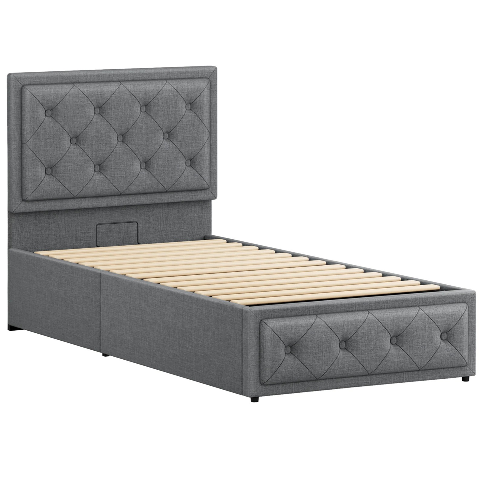 10 Alfordson Bed Frame Single Size Gas Lift Storage Mattress Base Fabric Dinana - Grey, 10 of 10