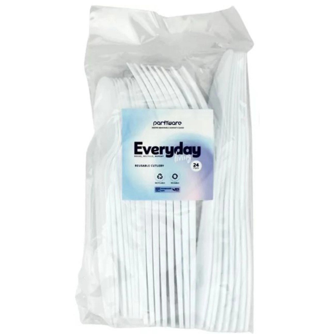 2 Partyware Everyday Living Reusable White Plastic Cutlery (Pack of 24), 2 of 2