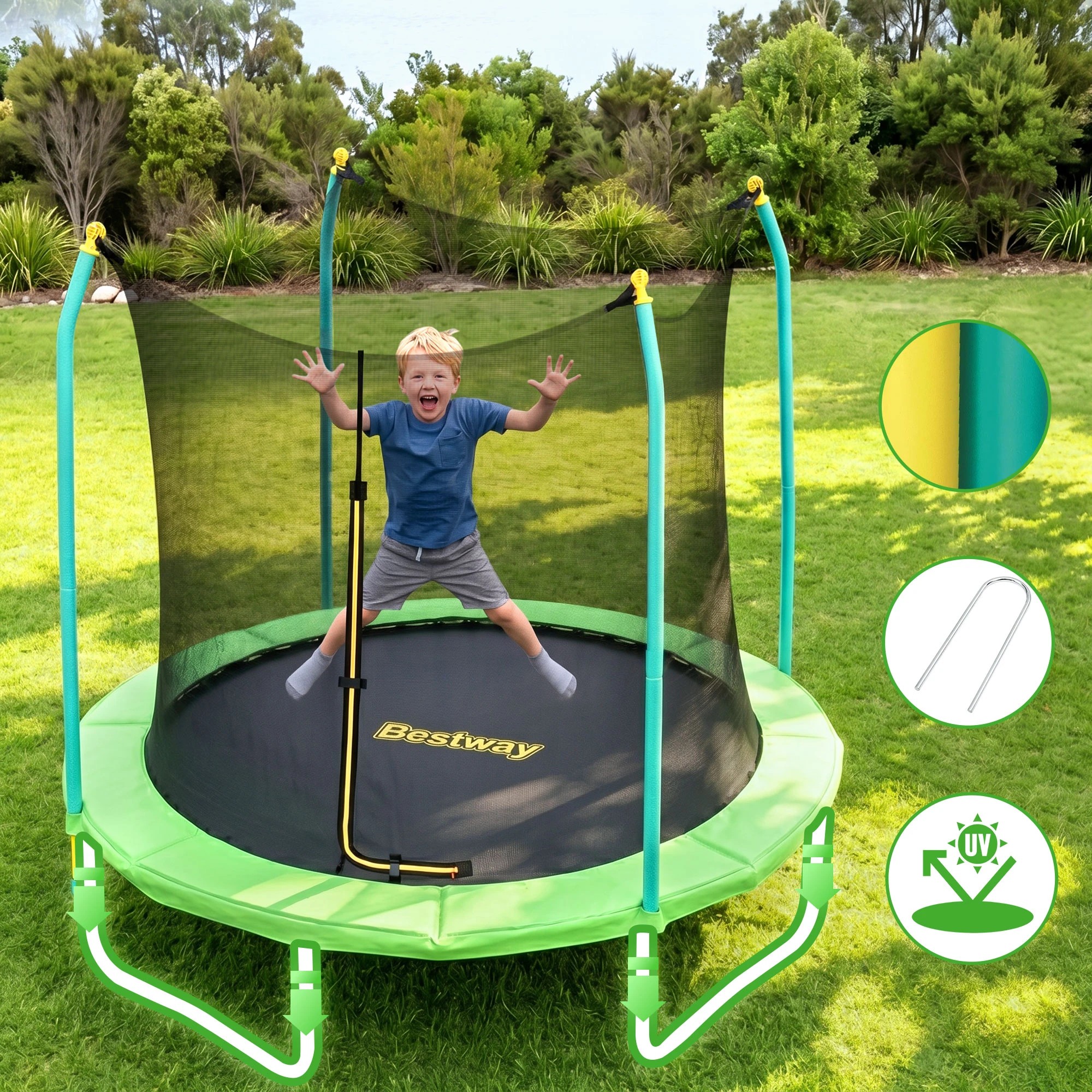 5 Bestway 8ft Trampoline Kids Rebounder Safety Net Enclosure Outdoor Fitness 2.44m for Ages 6+ - Multi, 5 of 9