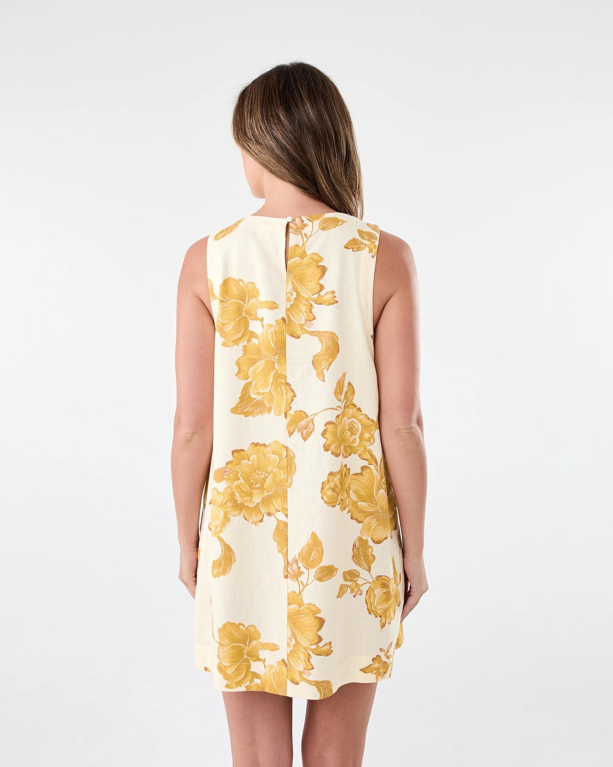 3 Sleeveless Linen Blend Button Detail Mini Dress Boho Flral, 3 of 7