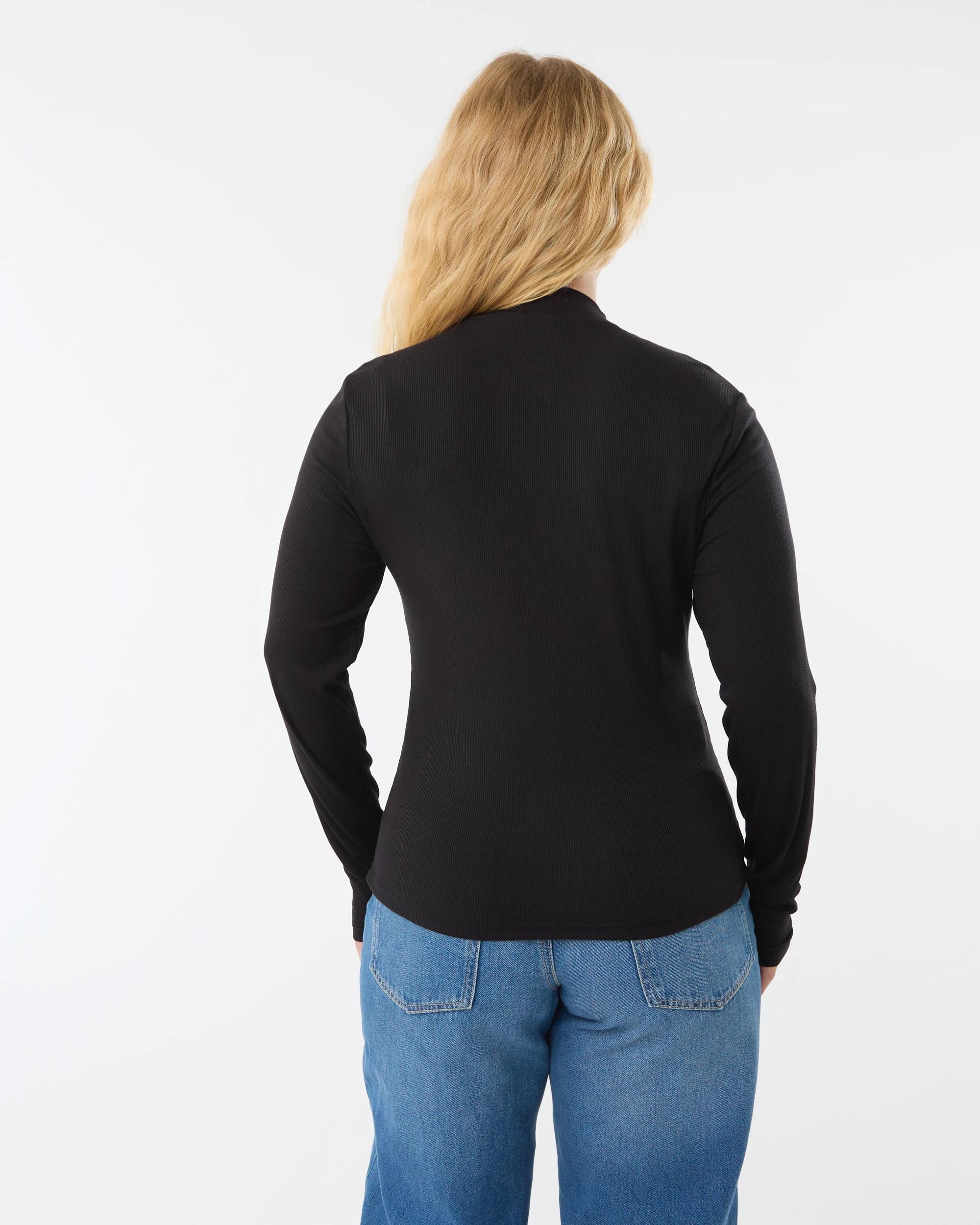 3 Long Sleeve Rib Mock Neck Top Black, 3 of 6