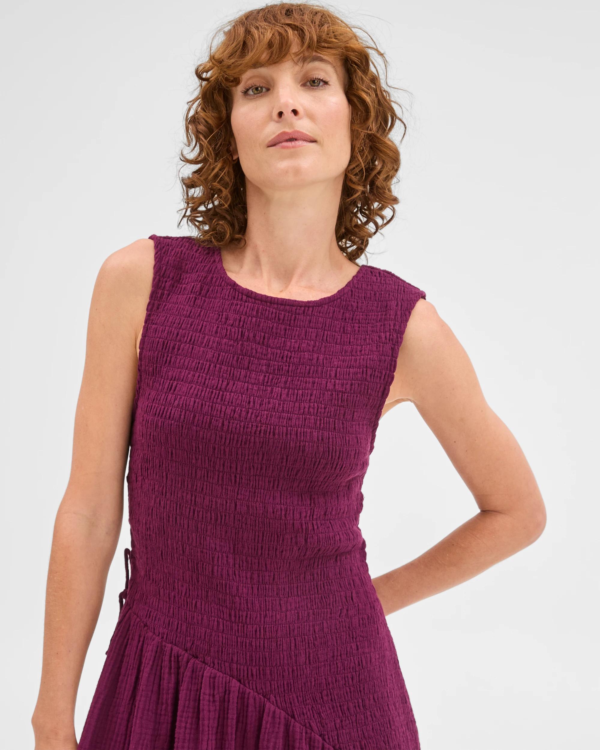 4 Target Woman Australian Cotton Resort Woven Asymmetrical Midi Dress DEEP PLUM, 4 of 7