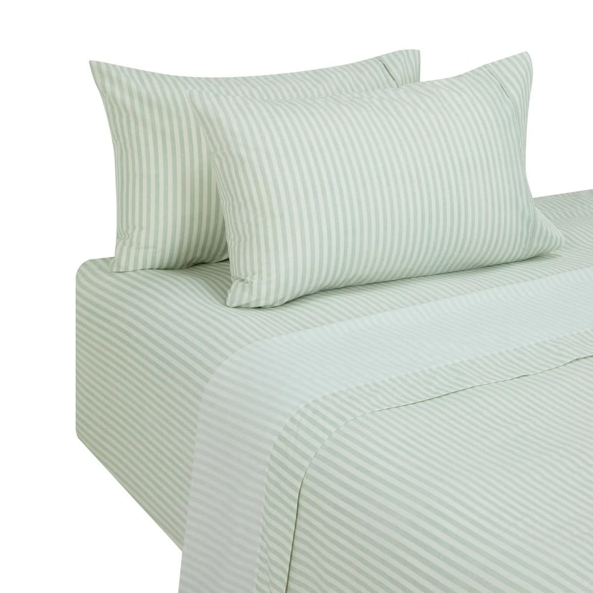 5 225 Thread Count Stripe Cotton Sheet Set - Double Bed, Sage, 5 of 6
