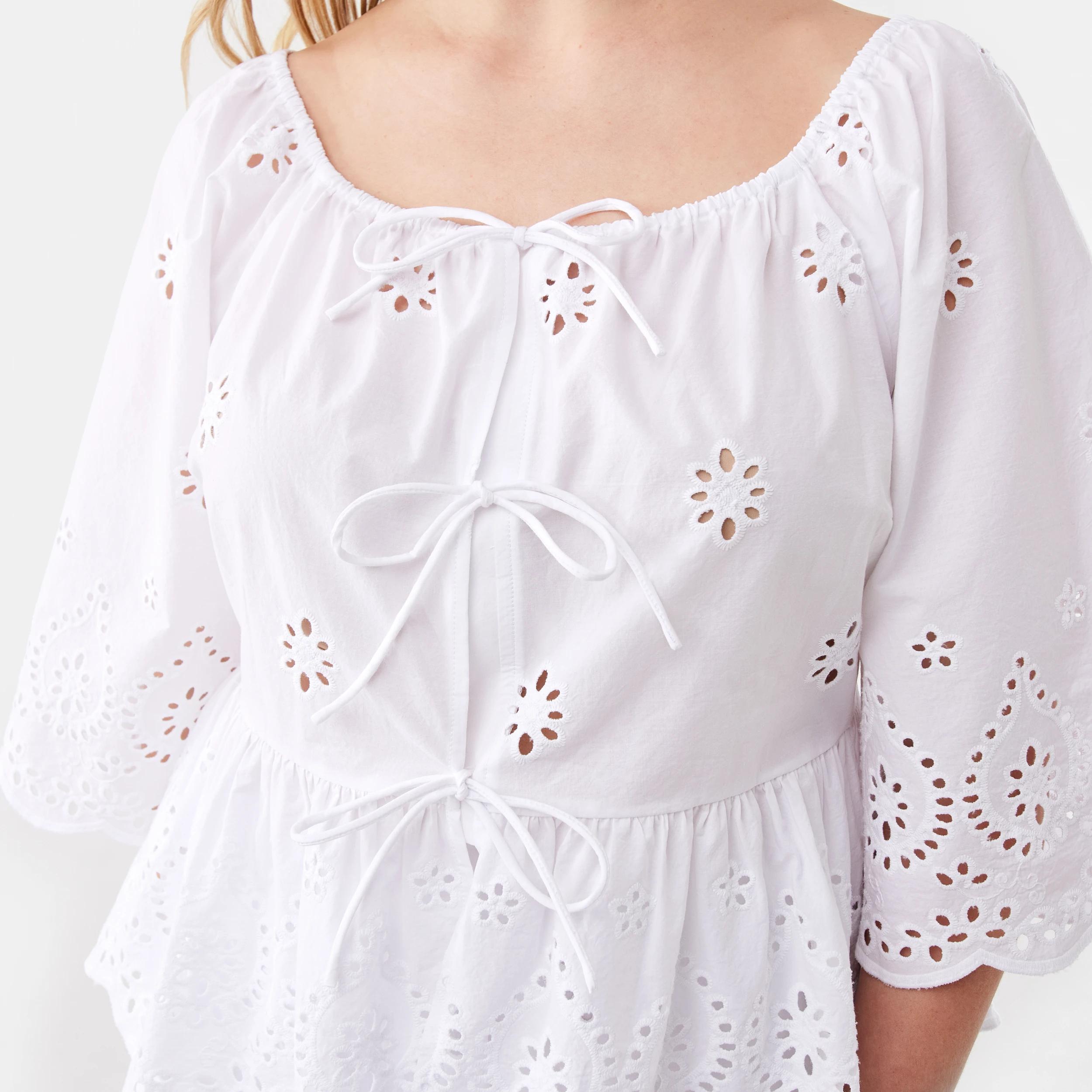 6 Long Sleeve Broderie Tie Top WHITE, 6 of 9