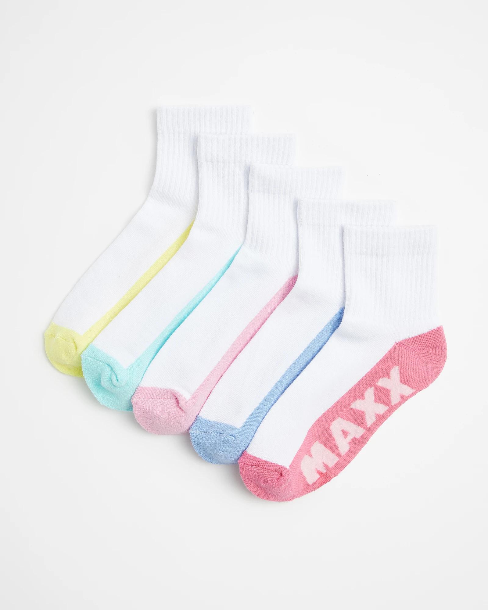 1 Kids Sport Quarter Crew Socks 5 Pack - Maxx WHITE, 1 of 3