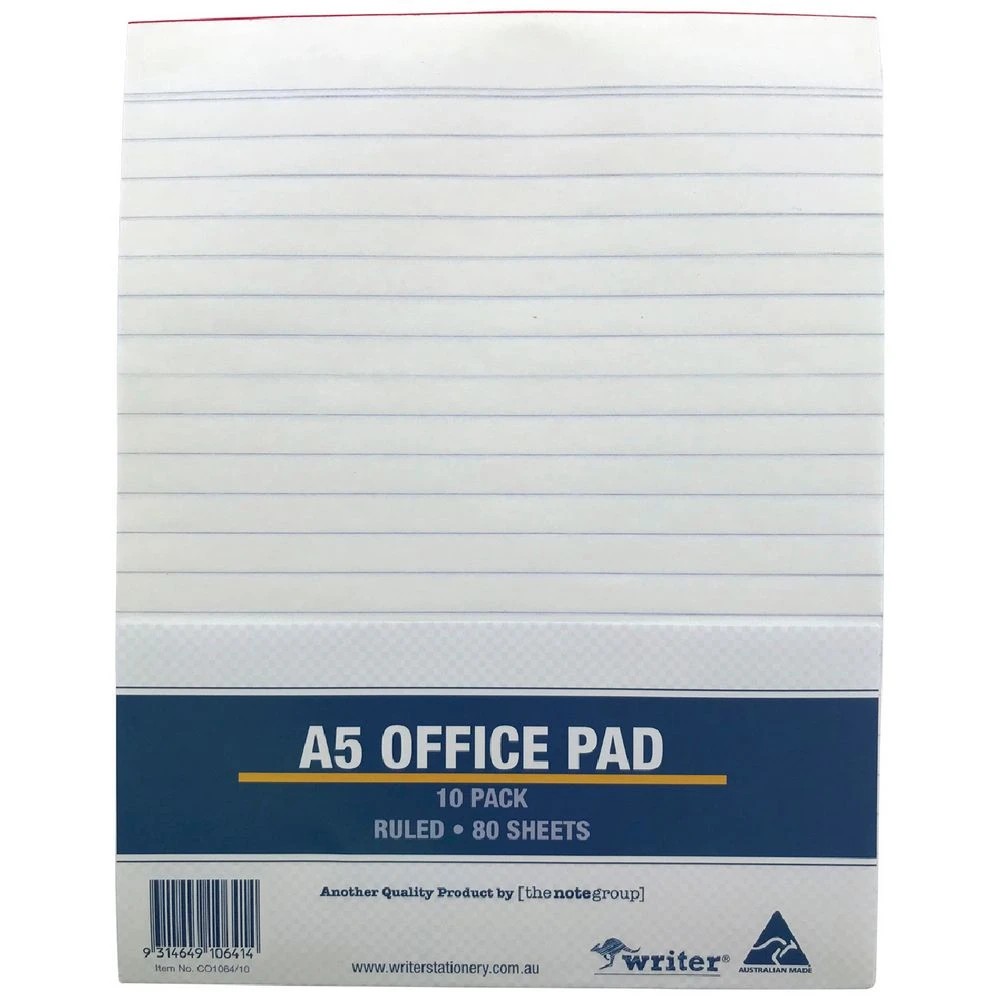 1 Writer A5 Office Pad Ruled 80 Sheets 10 Pack, 1 of 3