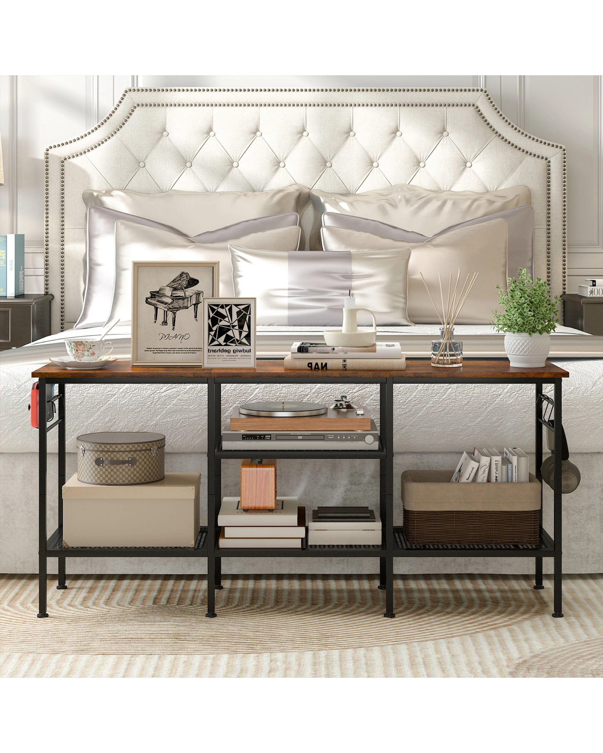 3 Advwin TV Cabinet 120cm Entertainment Unit Stand w/ Shelf & Hooks Media Console Table, 3 of 8