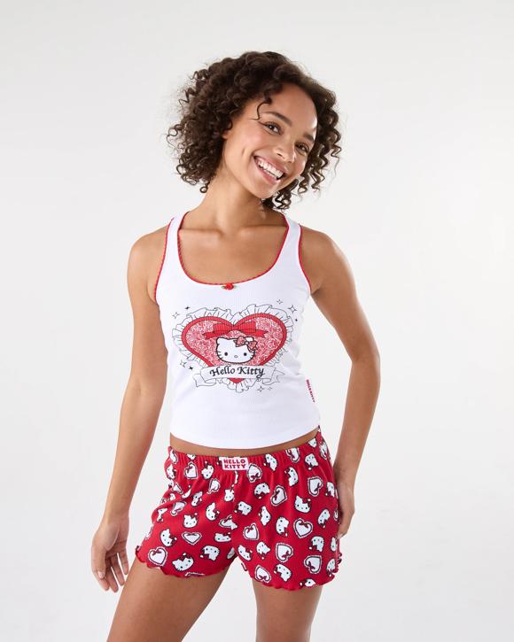 Hello Kitty License Sleeveless Rib Lace Trim Tank and Shorts Pyjama Set