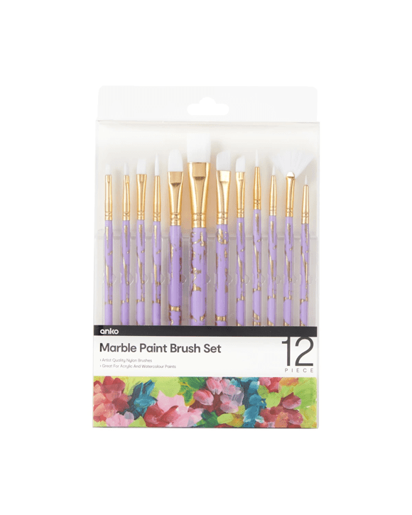12 Piece Paint Brush Set - Marble