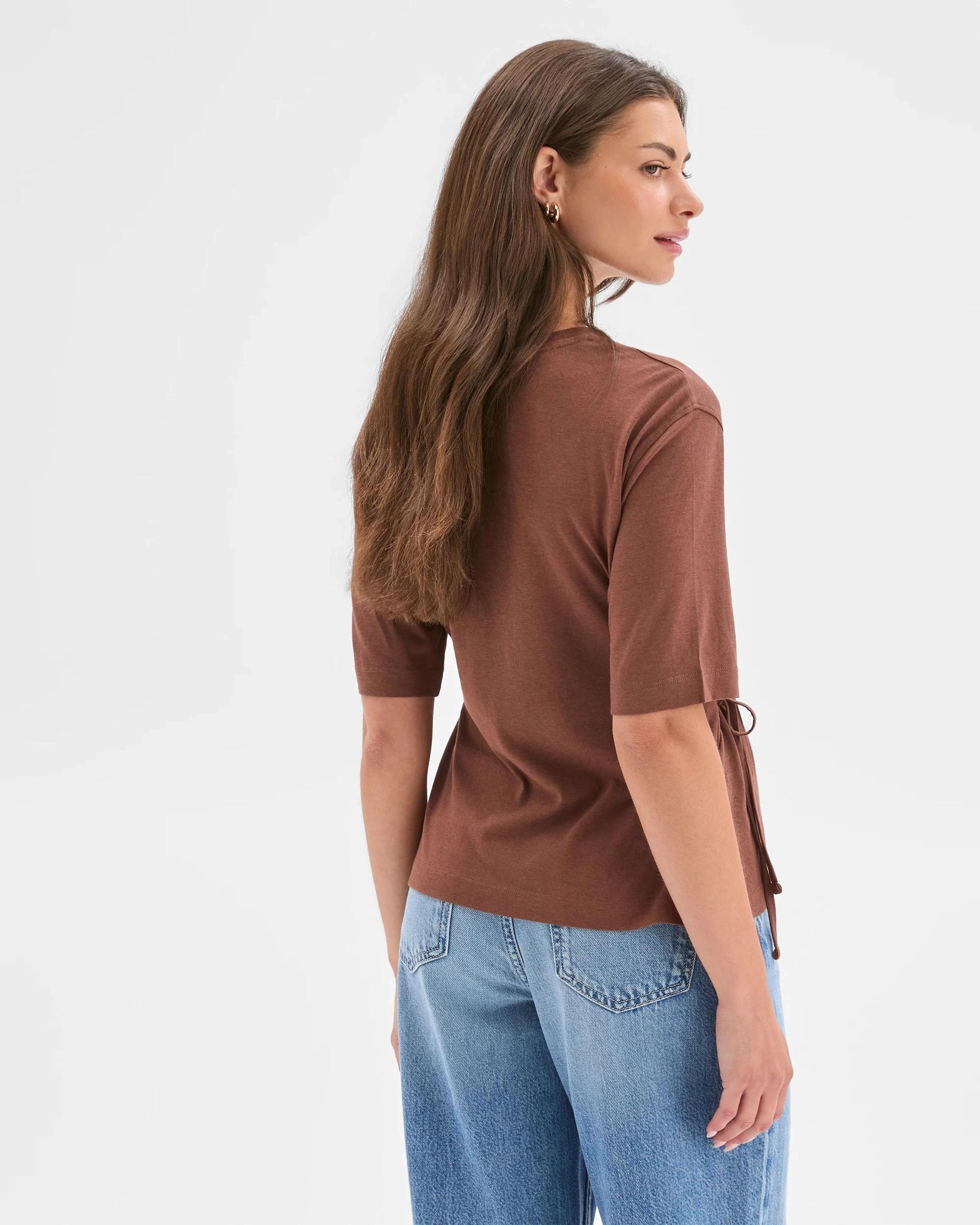 4 Target Petites Petites Australian Cotton Blend Short Sleeve Tie Waist T-Shirt SOFT BROWN, 4 of 7