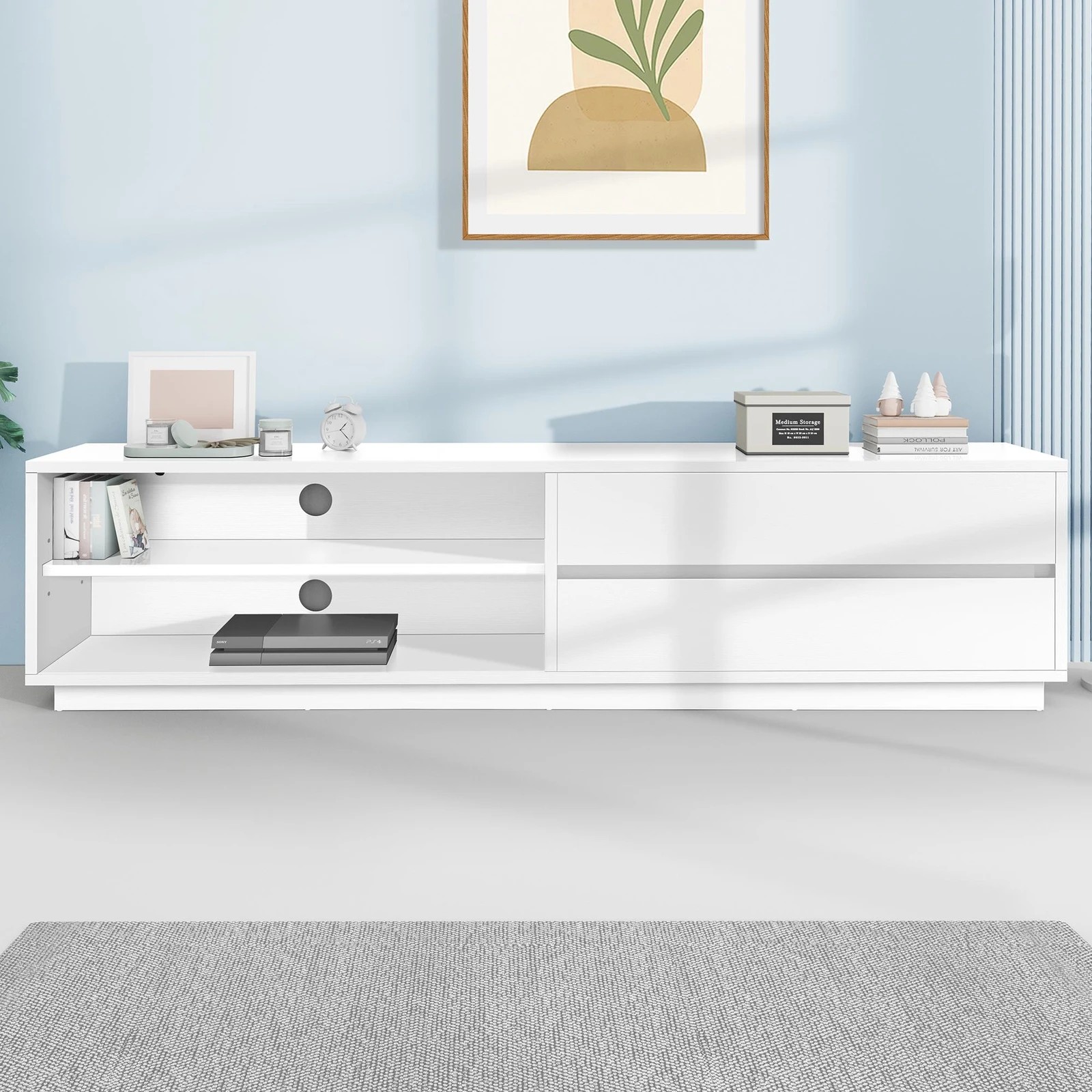 3 Alfordson Entertainment Unit TV Cabinet Stand Storage Drawer 180cm - White, 3 of 9