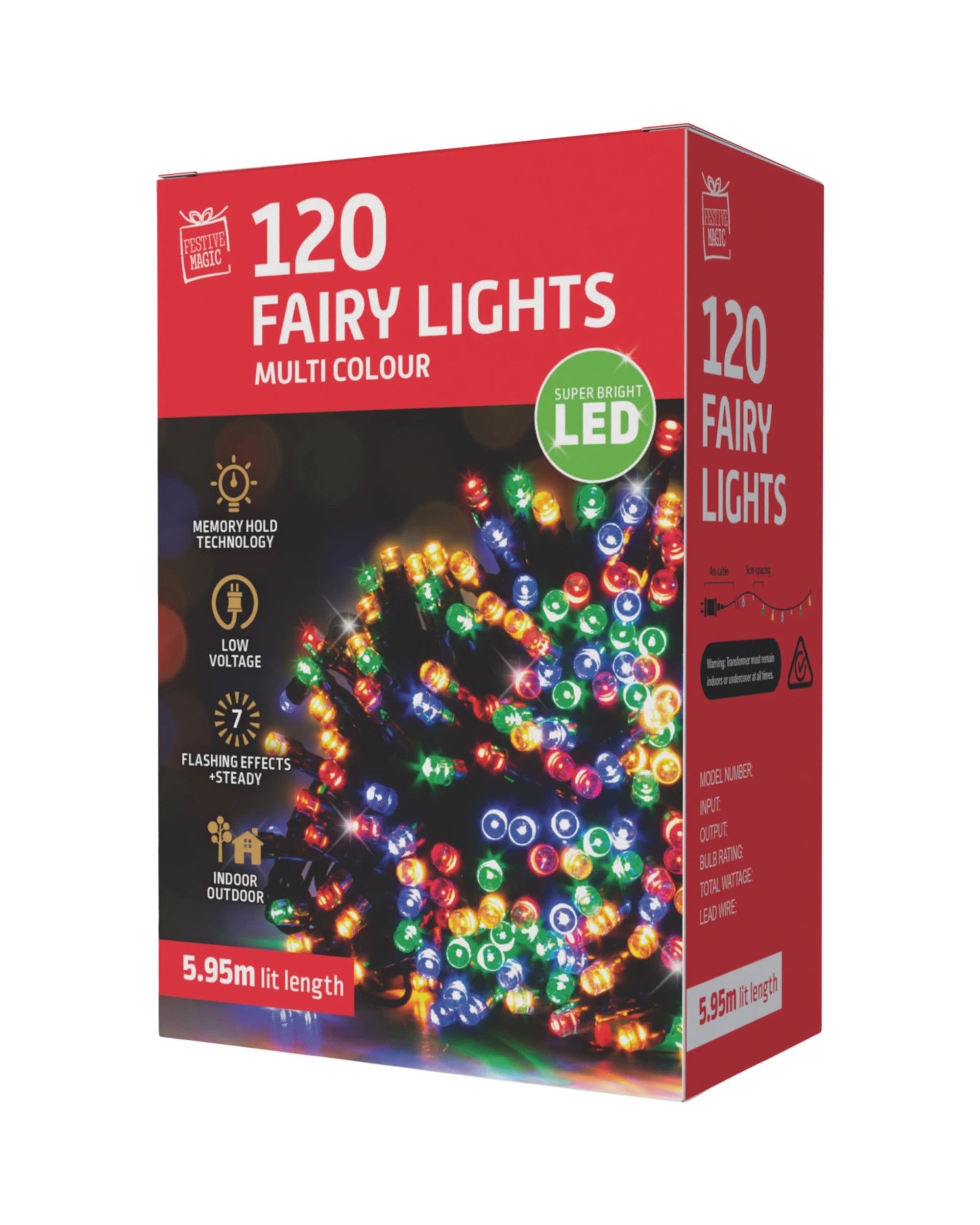 2 Uncle Bills 120 Multicolour LED 7 Function Fairy Lights 5.95m - Multi, 2 of 2