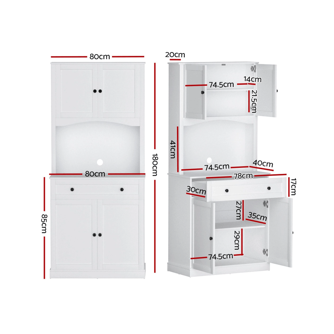 2 Artiss Buffet Sideboard Hutch Cabinet - White, 2 of 8