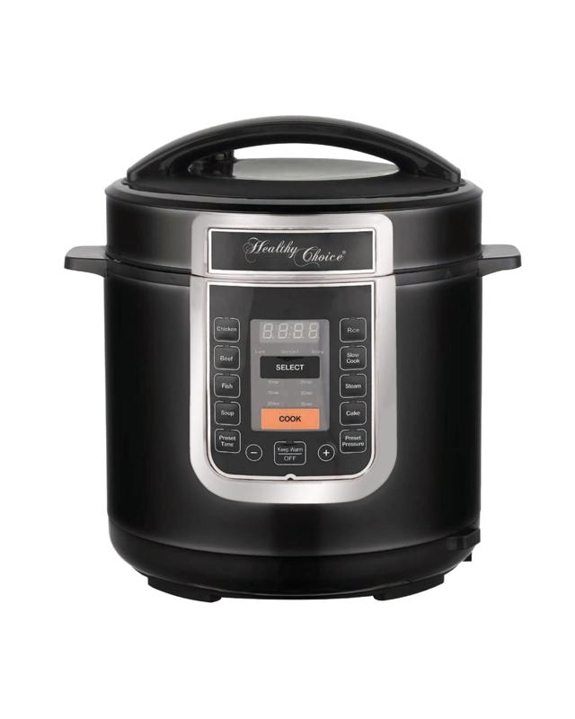 Healthy Choice 6L Electric Slow & Pressure Cooker (Black/Silver) 8 Programs, 1