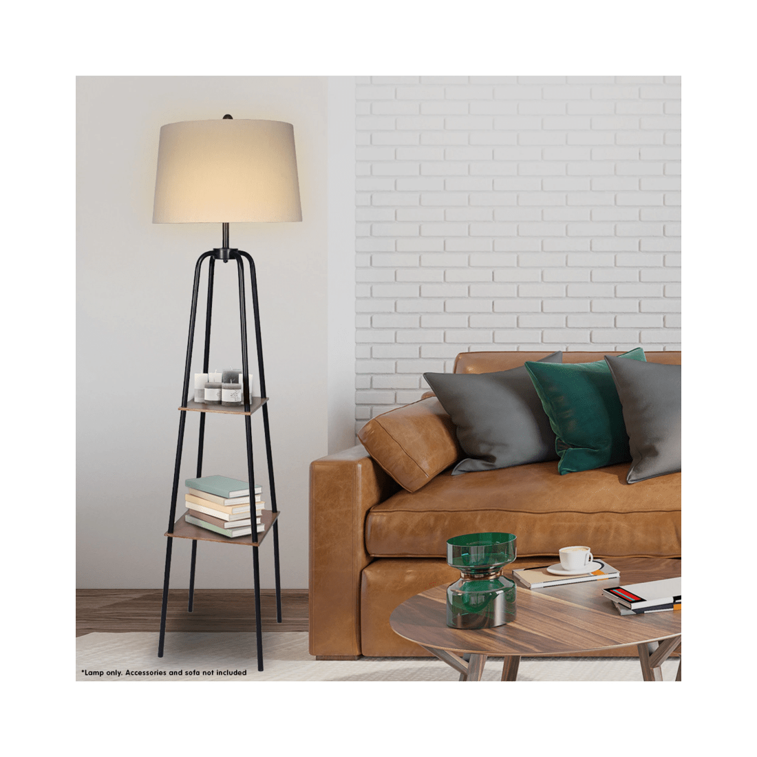 5 Sarantino Metal Etagere Floor Lamp Shade Metal Shelf In Wood Finish, 5 of 5