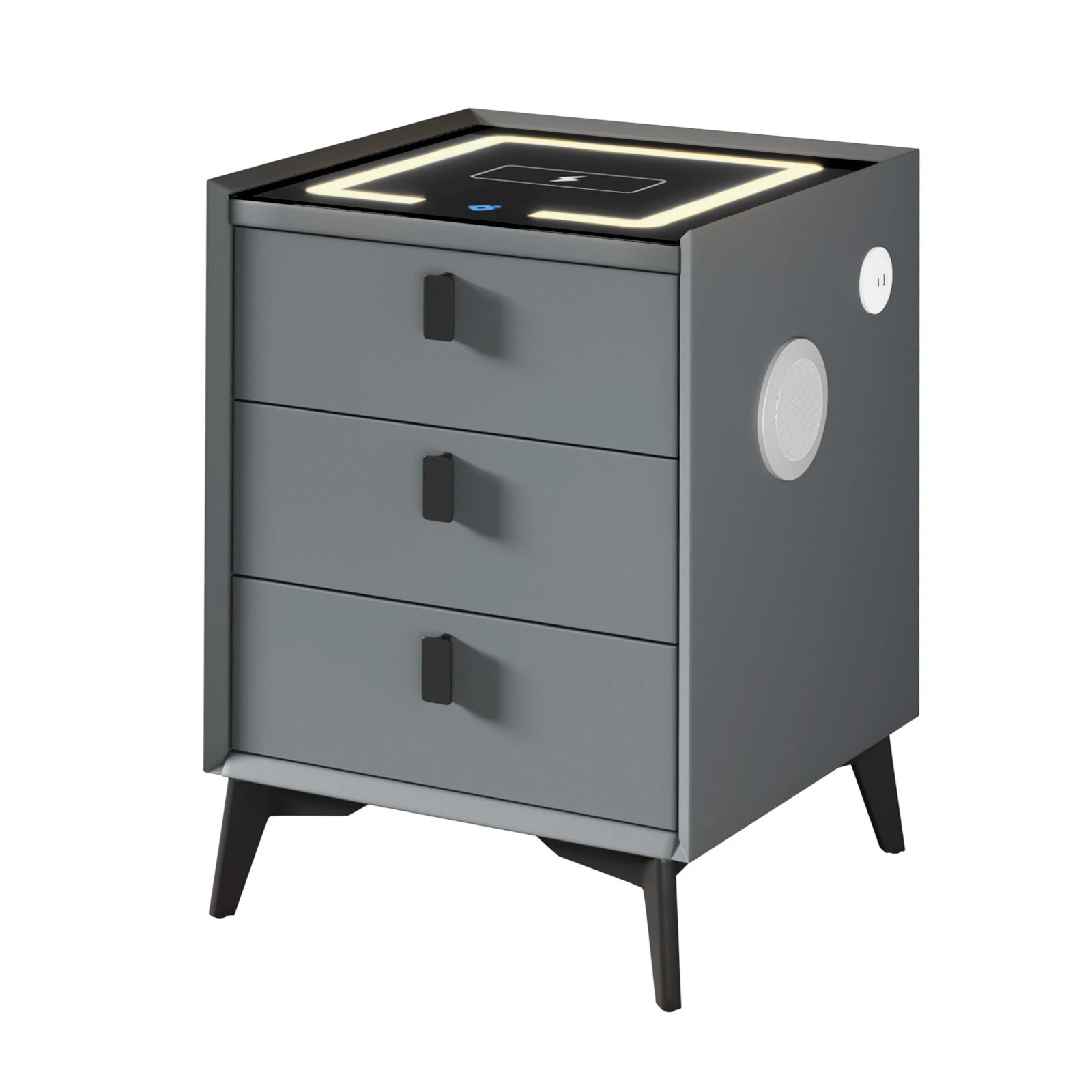 1 Oikiture Smart Bedside Table Wireless Charging Led Lights 3 Drawers
 - Grey, 1 of 10