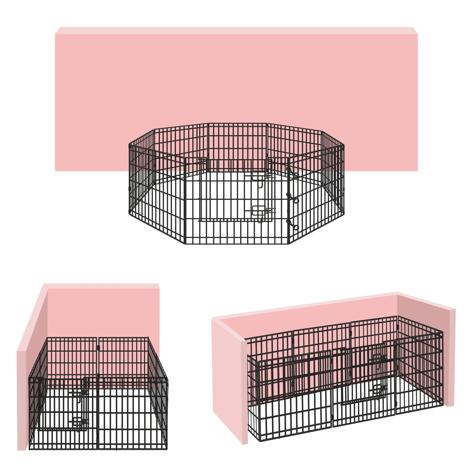 3 Beastie Pet Playpen 24 Inch Large 8 Panel Fence Enclosure Dog Metal Exercise Pen - Black, 3 of 8