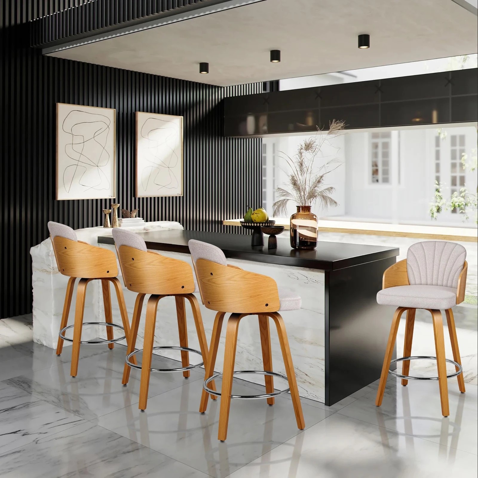 9 Alfordson 4x Swivel Bar Stools Alice Kitchen Wooden Dining Chair- Grey, 9 of 10