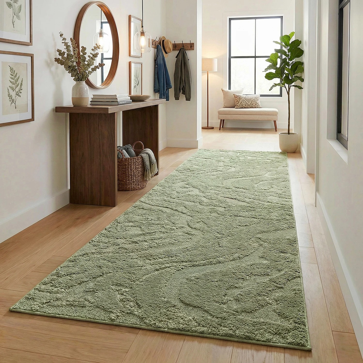 1 Common Ground Rugs Sanctuary Nyla 300x80cm - Medium Runner Power Loomed Rug - Green, 1 of 7