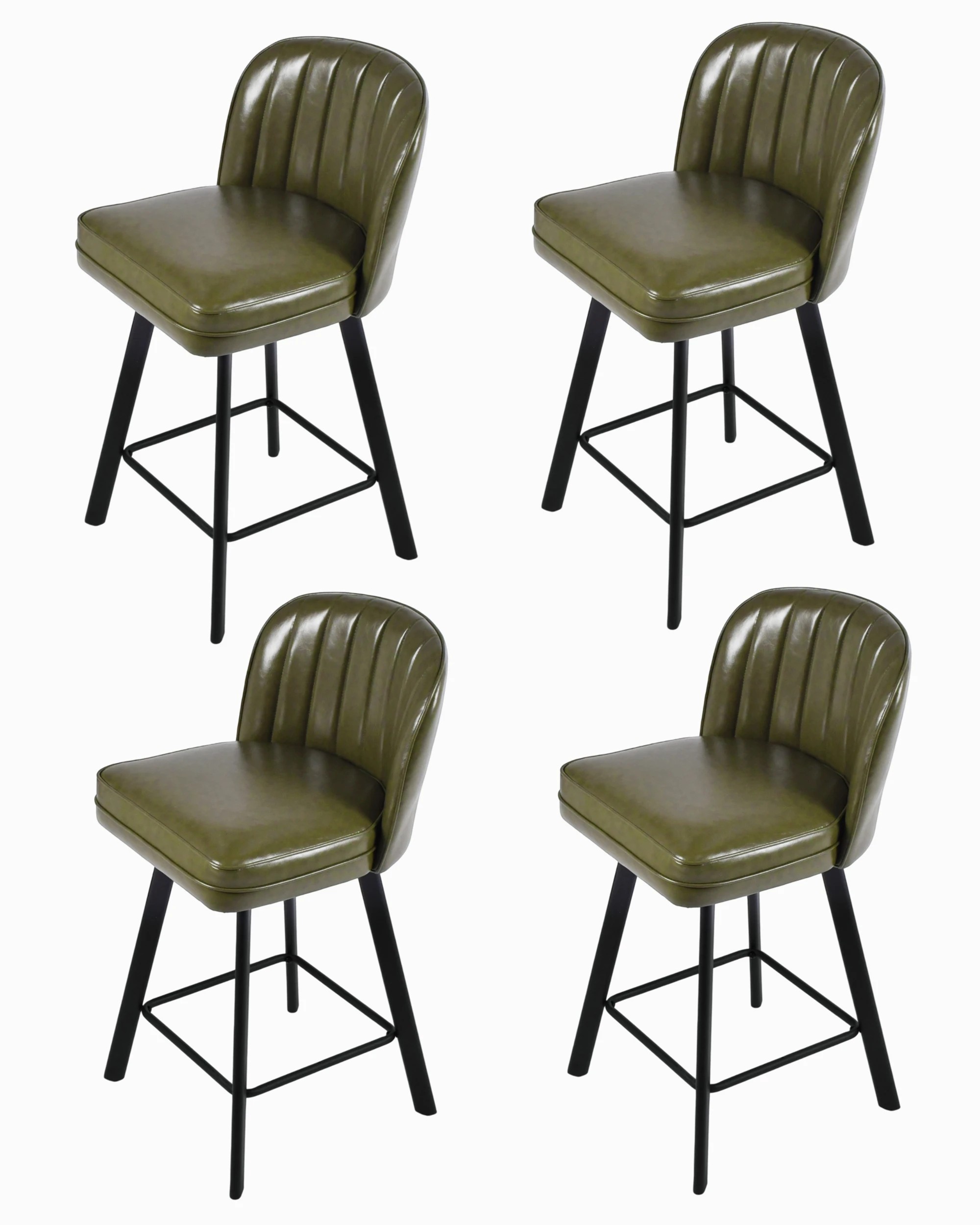 1 Advwin Bar Stools Set of 4 PU Kitchen Stools with Back and Metal Footrest Swivel Counter Stools - Green, 1 of 7