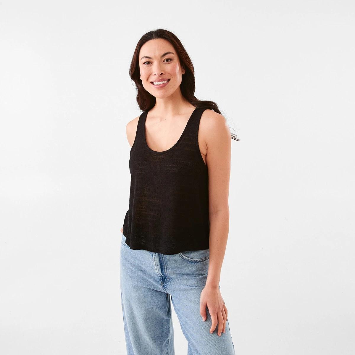 1 Sleeveless Textured Relaxed Tank Black, 1 of 6