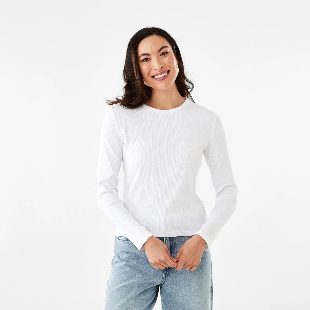 2 Long Sleeve Rib Crew T-shirt White, 2 of 6