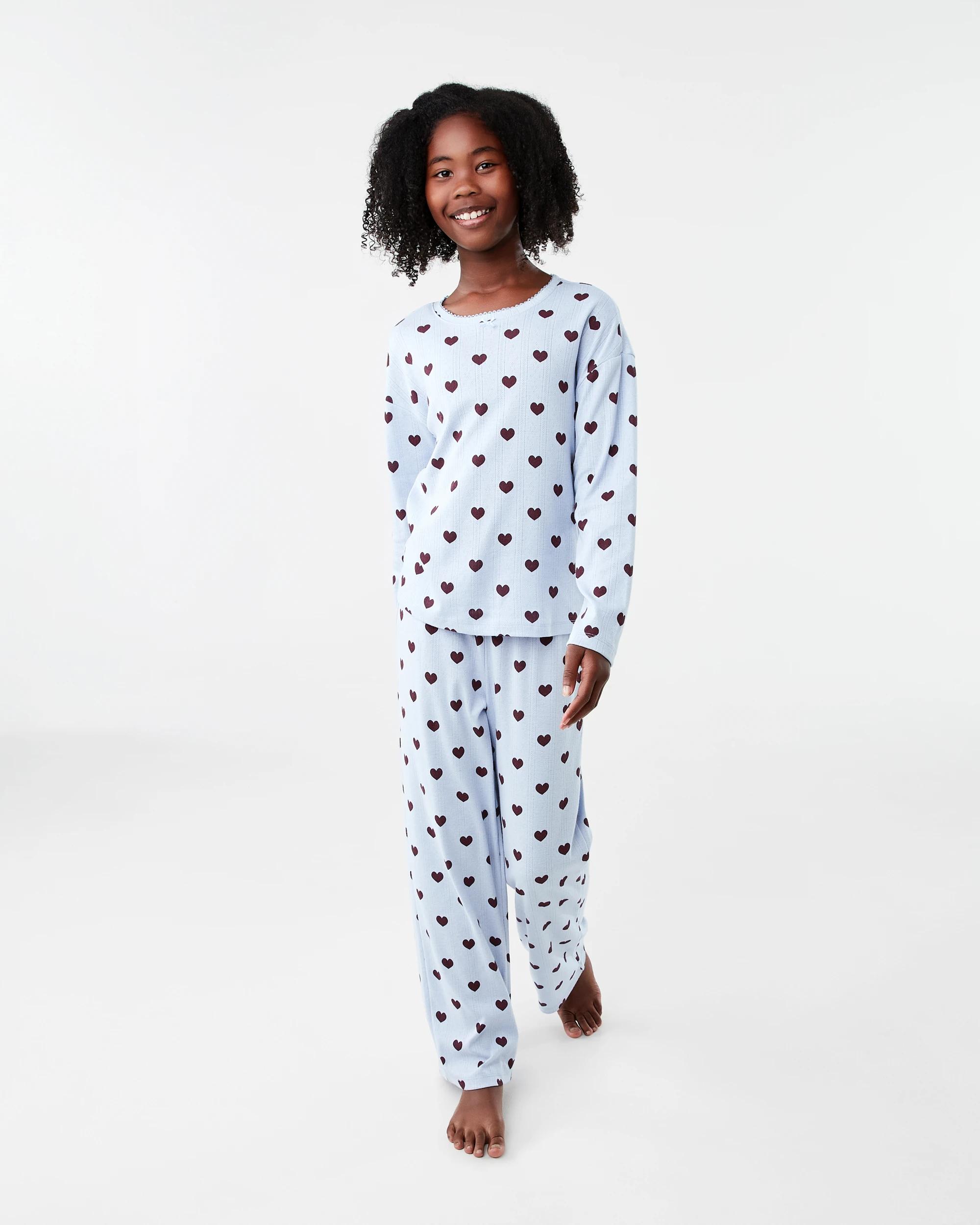 1 Pointelle Long Sleeve Pyjama Set Blu Heart, 1 of 7