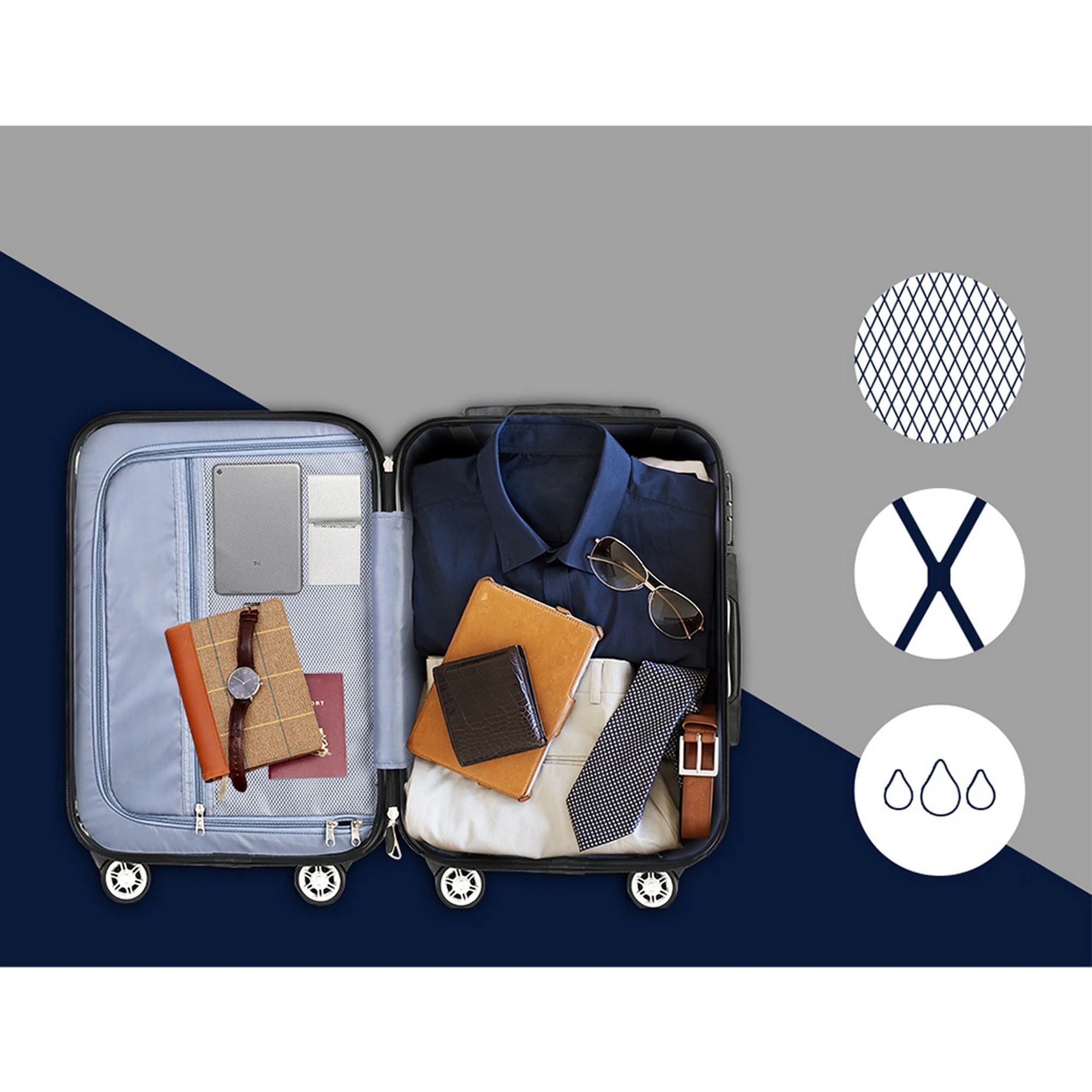 5 Wanderlite 28" 75cm Luggage Trolley Travel Suitcase Set Carry On Hard Case TSA Lock - Blue, 5 of 7