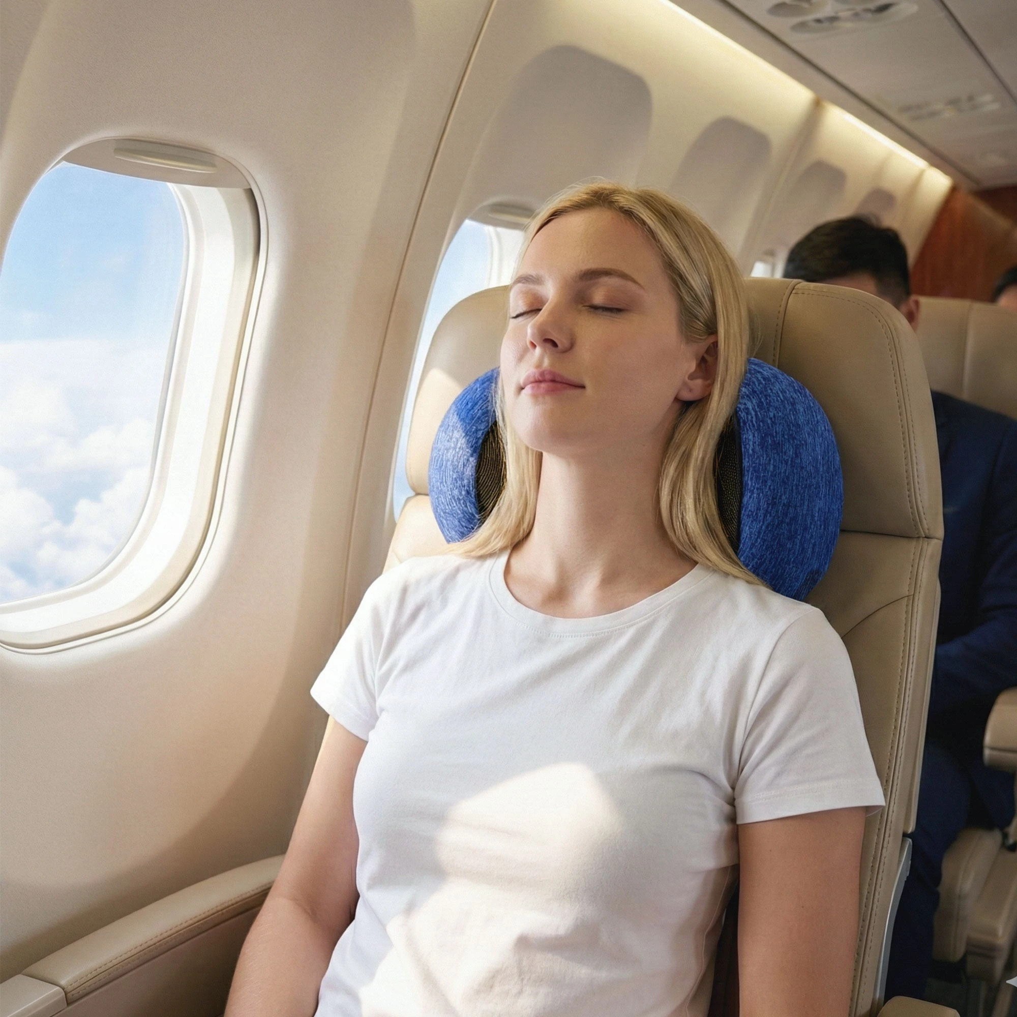 4 Wanderlite Travel Pillows Memory Foam Neck Pillow for Airplane Portable with Bag - Blue, 4 of 5