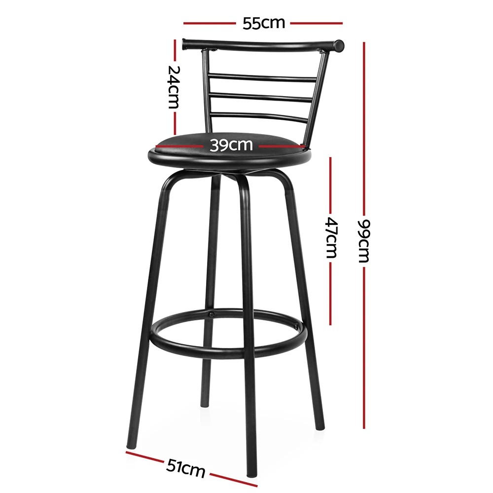 2 Artiss 2x Bar Stools Swivel Leather Padded Metal - Black, 2 of 7