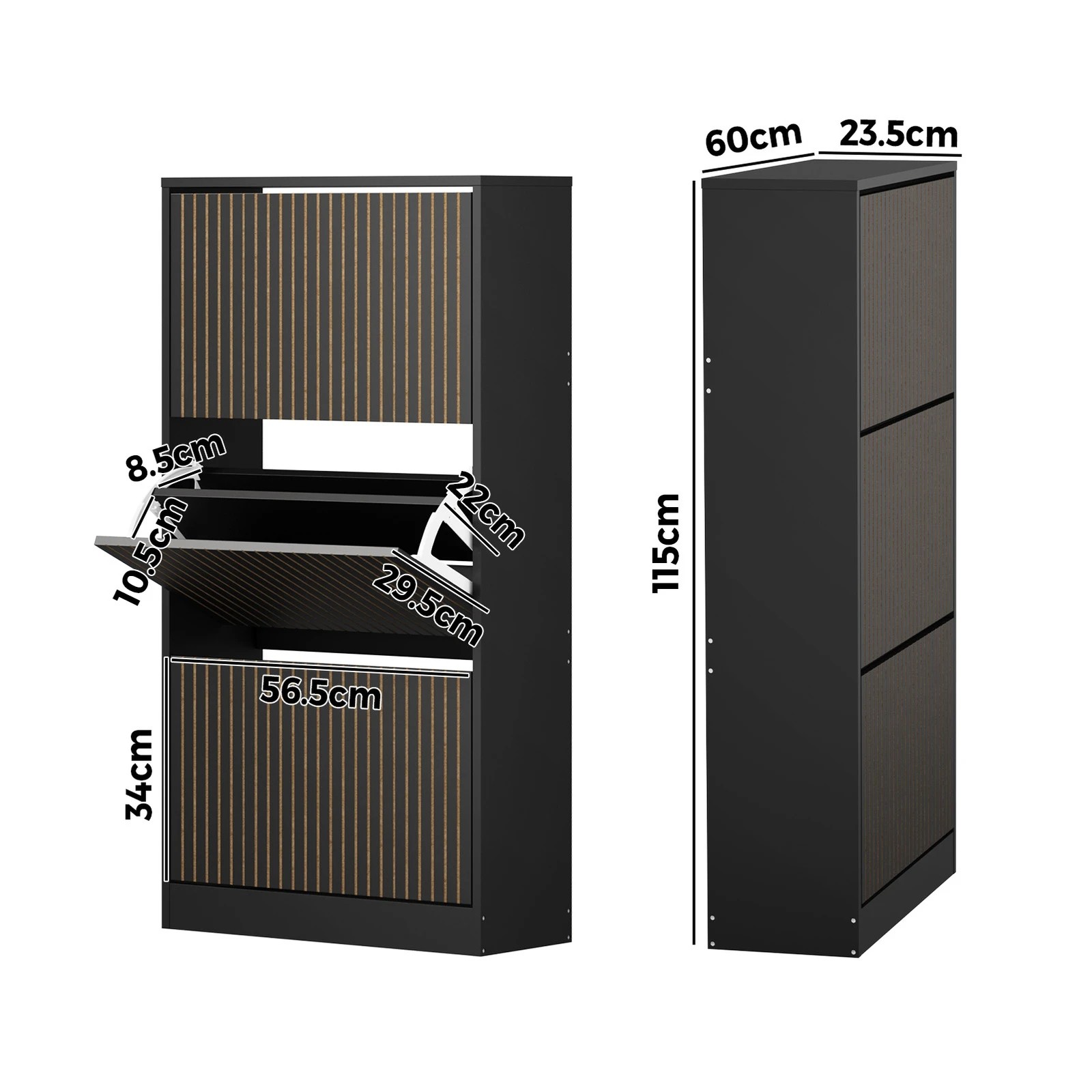 9 Oikiture Shoe Rack Storage Cabinet Organiser Drawers 3 Doors
 - Black, 9 of 9