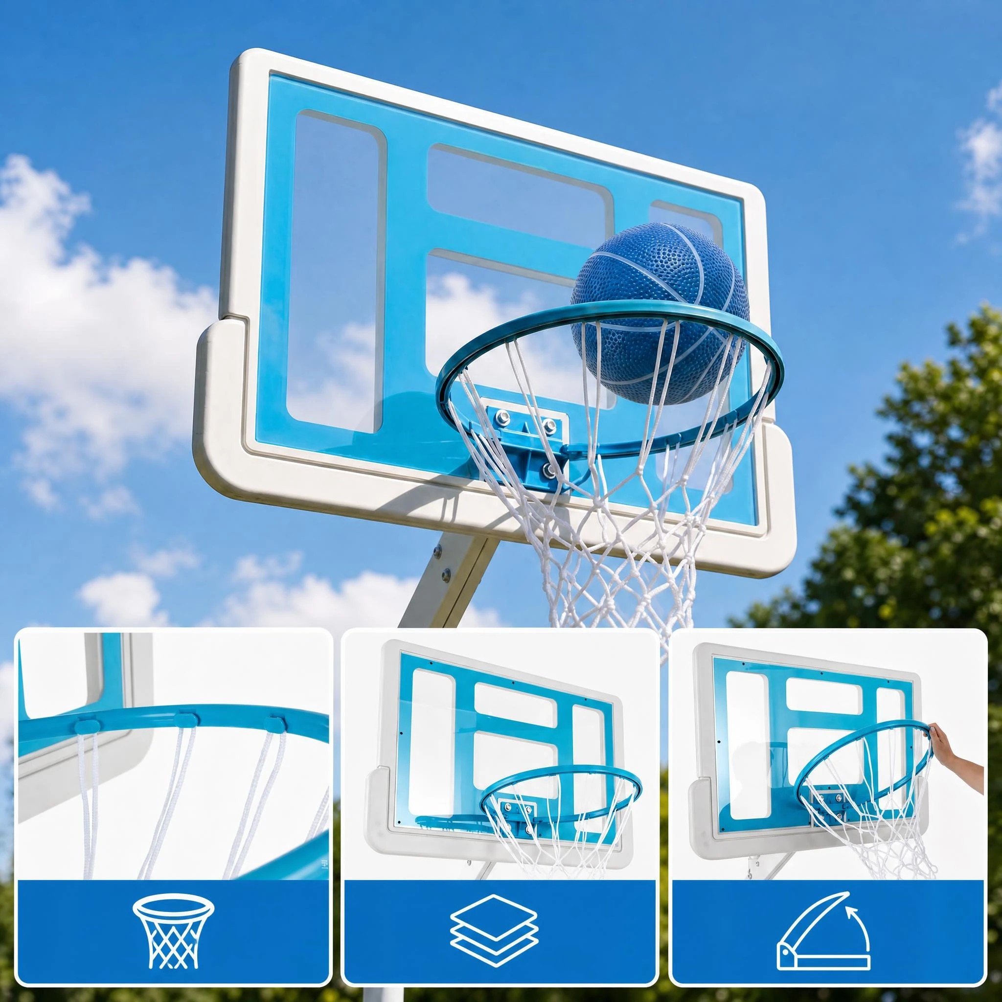 5 Costway Splash & Shoot Pool Basketball Hoop 116.5-180cm Portable Swimming Pool Goal w/2 Water Ball - Blue, 5 of 7