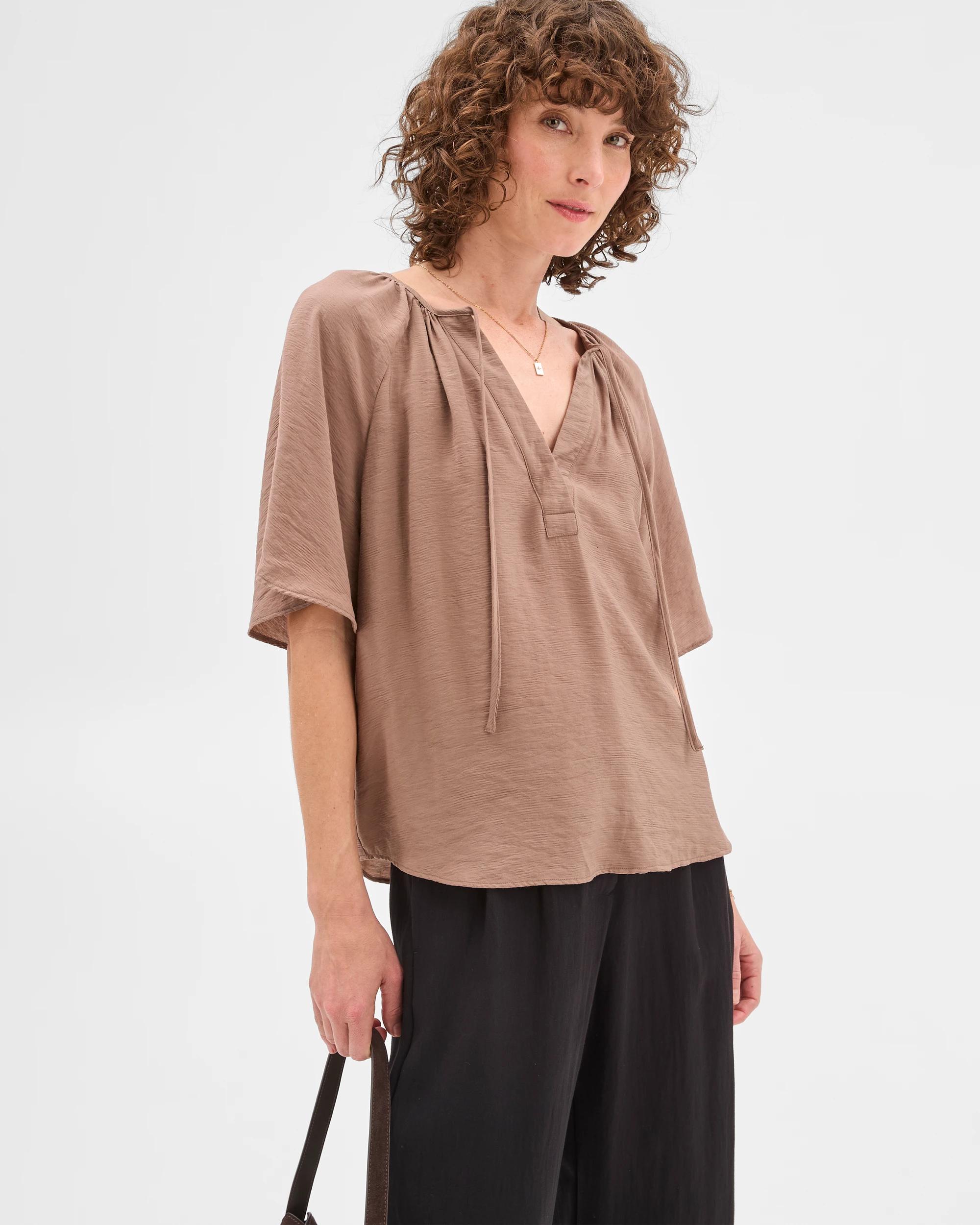 3 Flutter Sleeve Blouse - Preview MOCHA, 3 of 8