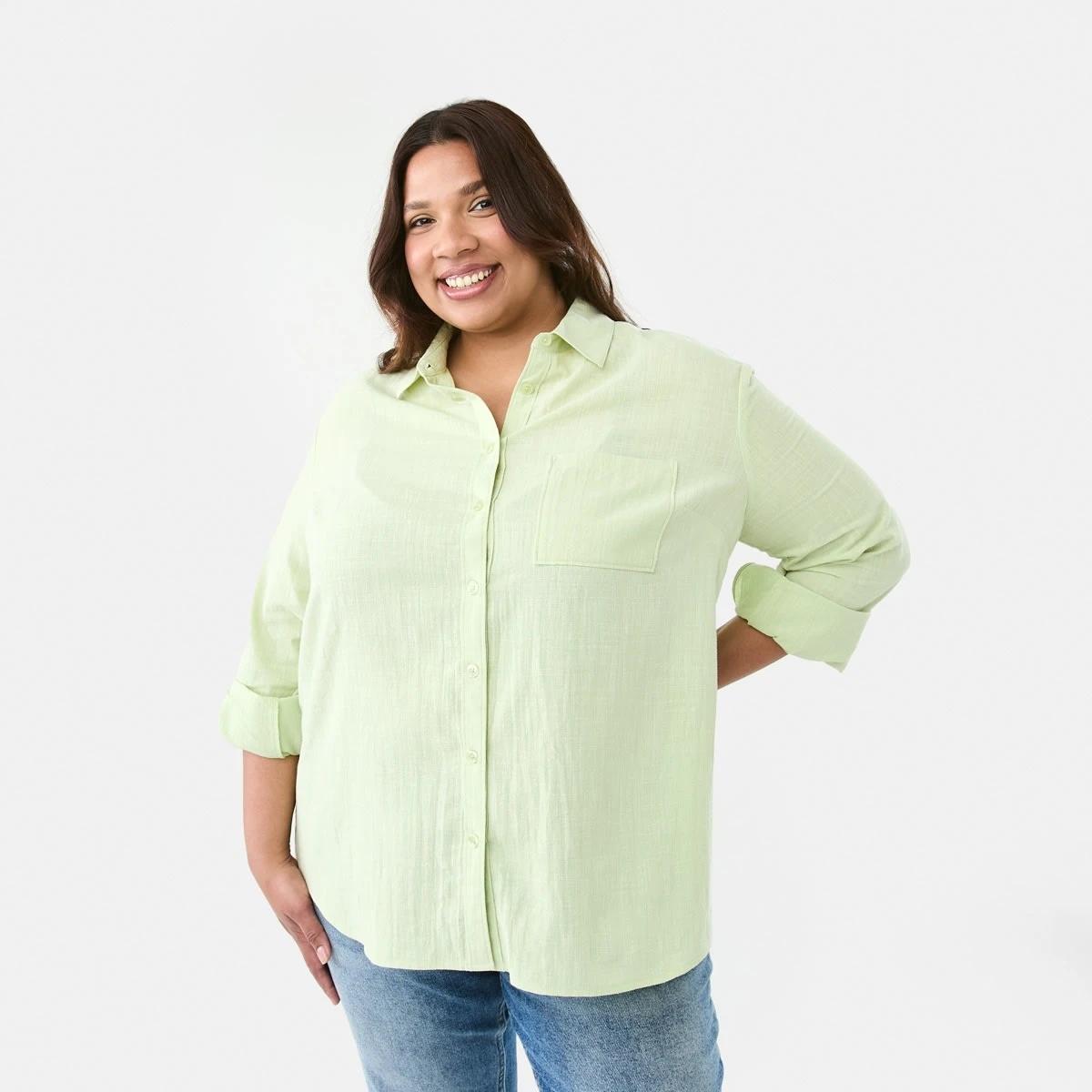 2 Curve Long Sleeve Cotton Shirt Grn Tea, 2 of 8