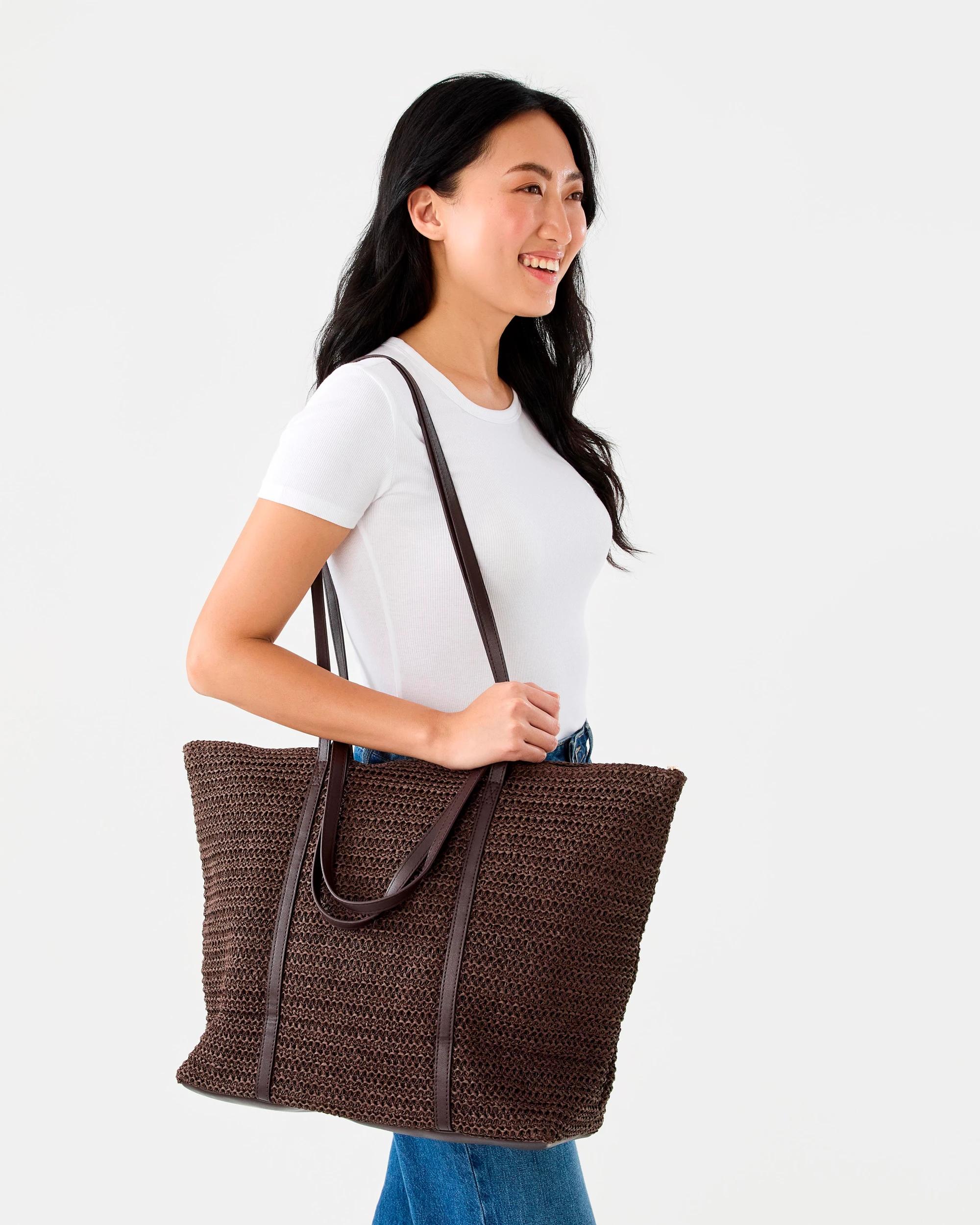 6 Large Woven Tote Bag Chocolate, 6 of 7