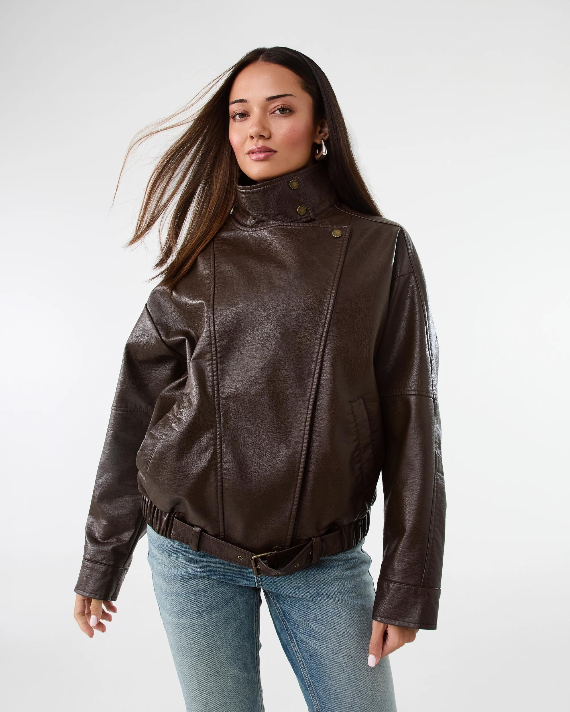 1 PU Bomber Jacket Dark Brown, 1 of 9