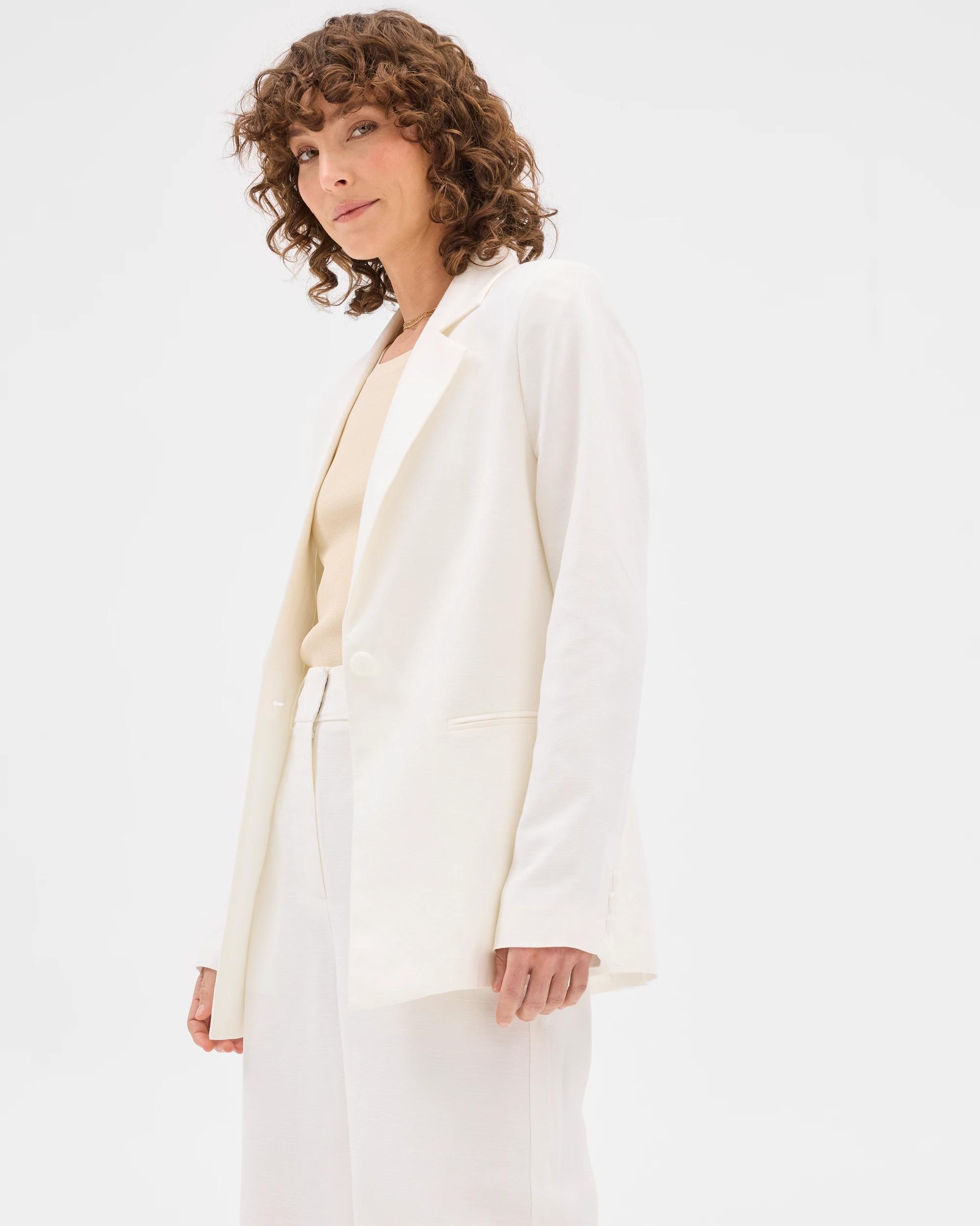 3 Linen Blend Single Breasted Blazer - Preview CLOUD DANCER, 3 of 8