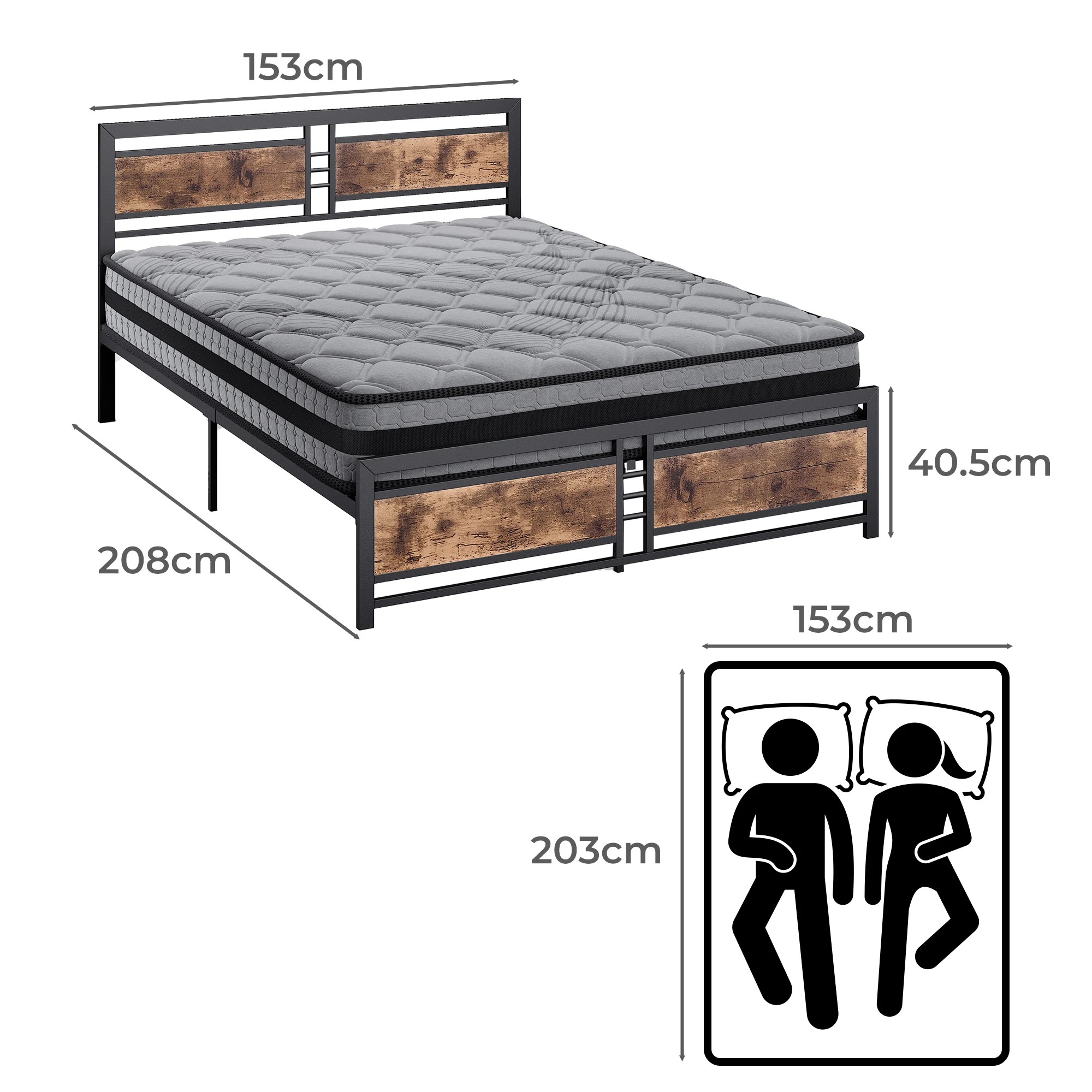 3 Metal Bed Frame Mattress Base Set Wood King Double Queen Pocket Spring HD Foam Q, 3 of 7